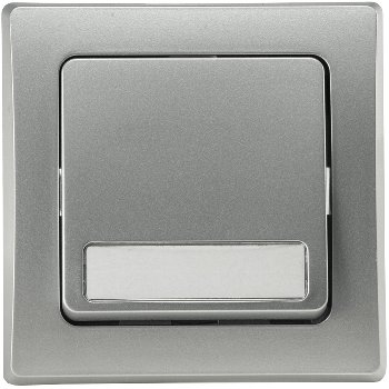DELPHI Taster mit Namensschild - 0-250V~/ 10A, inkl. Rahmen, UP, silber DELPHI Taster mit Namensschild - 0-250V~/ 10A, inkl. Rahmen, UP, silber