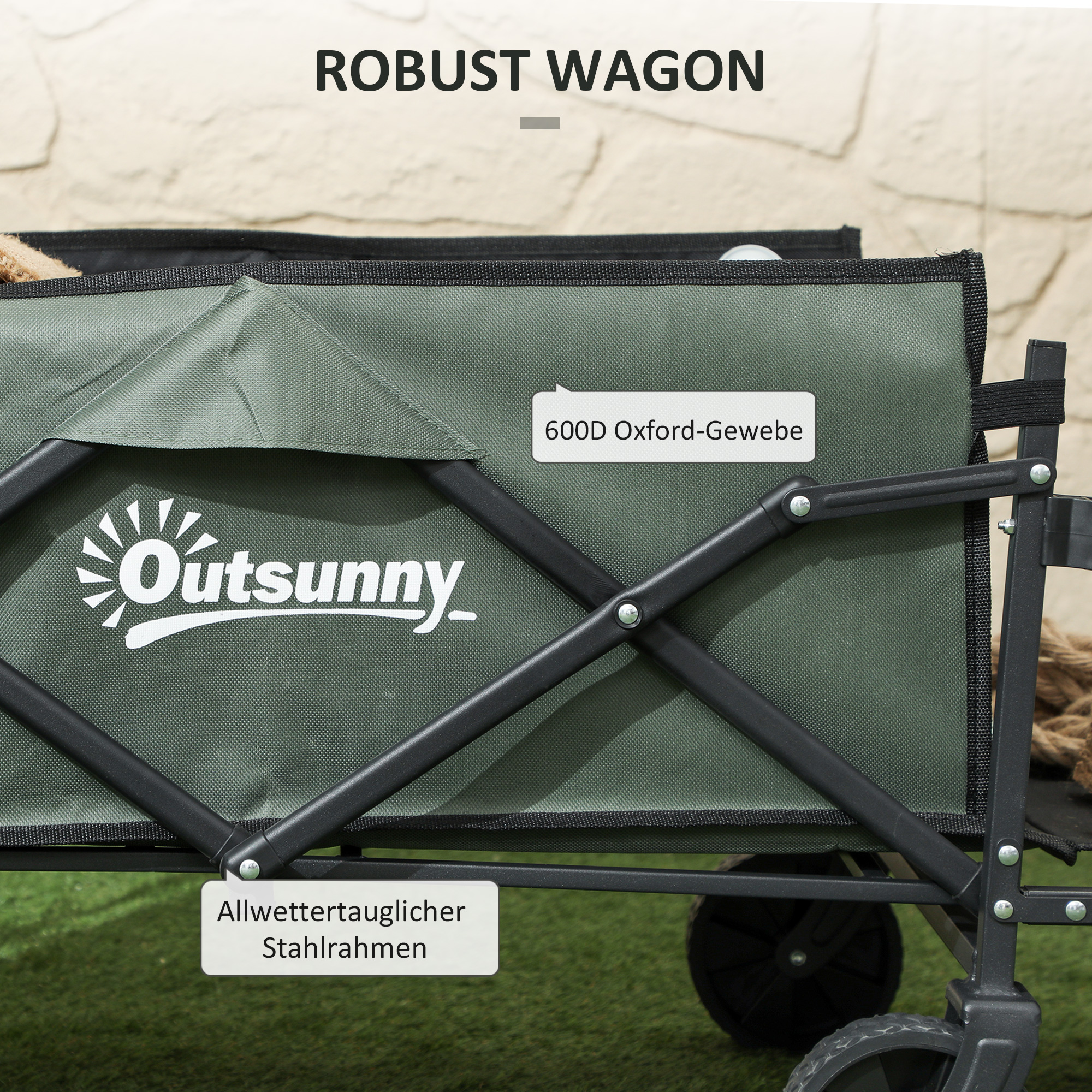 Gartenwagen 90 kg belastbar, klappbar Transportwagen mit herausnehmbare Plane, Griff, Rädern 72 Liter Grün