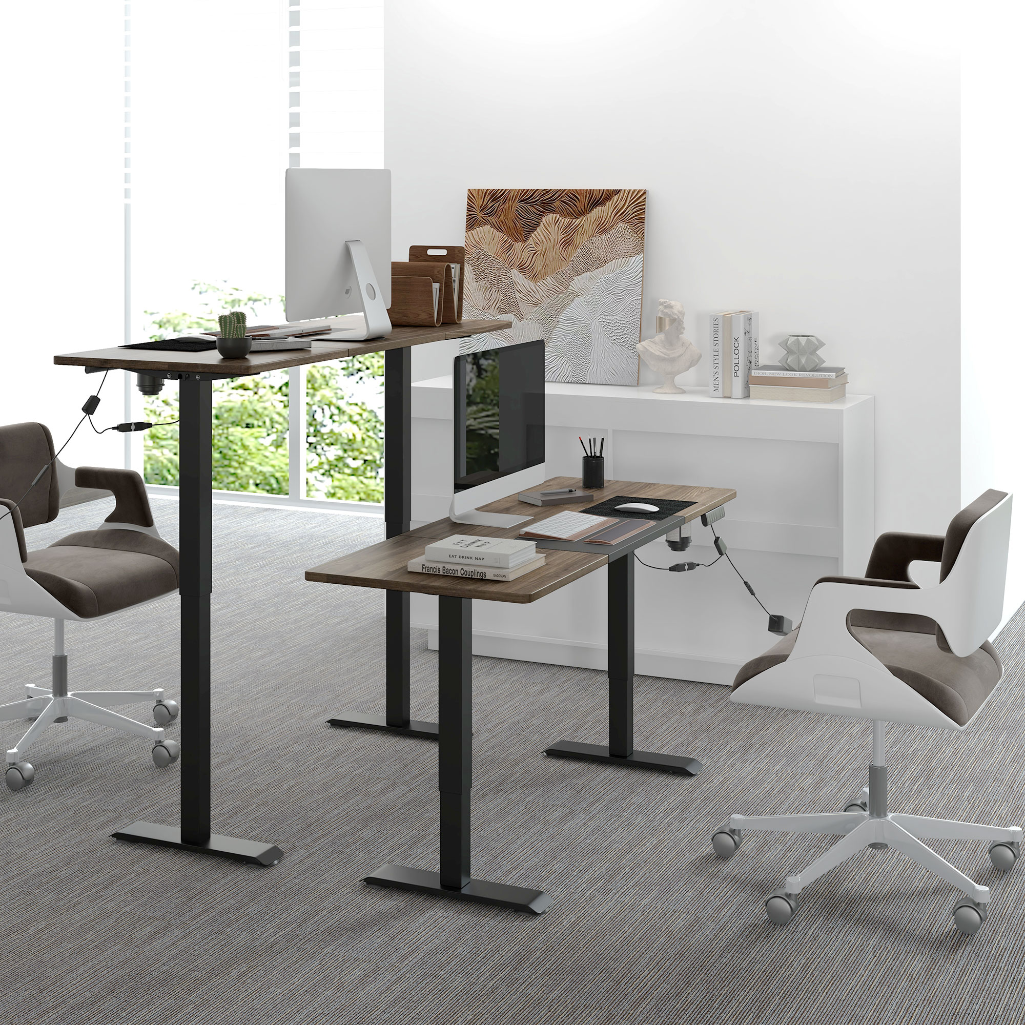 höhenverstellbarer Schreibtisch Elektrisch 140 x 70 cm Computertisch mit 4 Memory-Steuerung, 4 tlg. Tischplatte, Steh-Sitz Tisch mit Anti-Kollision, Überhitzungsschutz Schwarz
