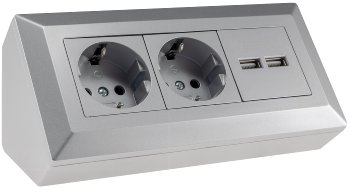 2-fach Steckdosenblock + 2x USB, silber, 250V~/ 16A, Aufbaumontage, USB 3,1A