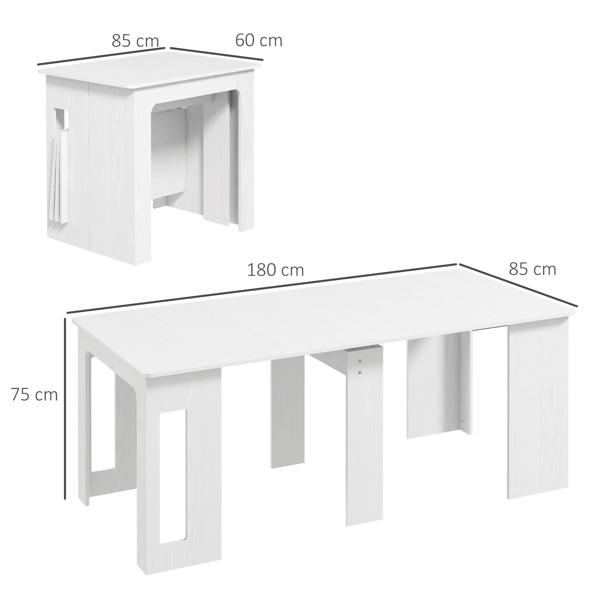 Esstisch, Klapptisch, ausziehbarer Küchentisch, Esszimmertisch, Spanplatten, 60-180 x 85 x 75 cm, Weiß