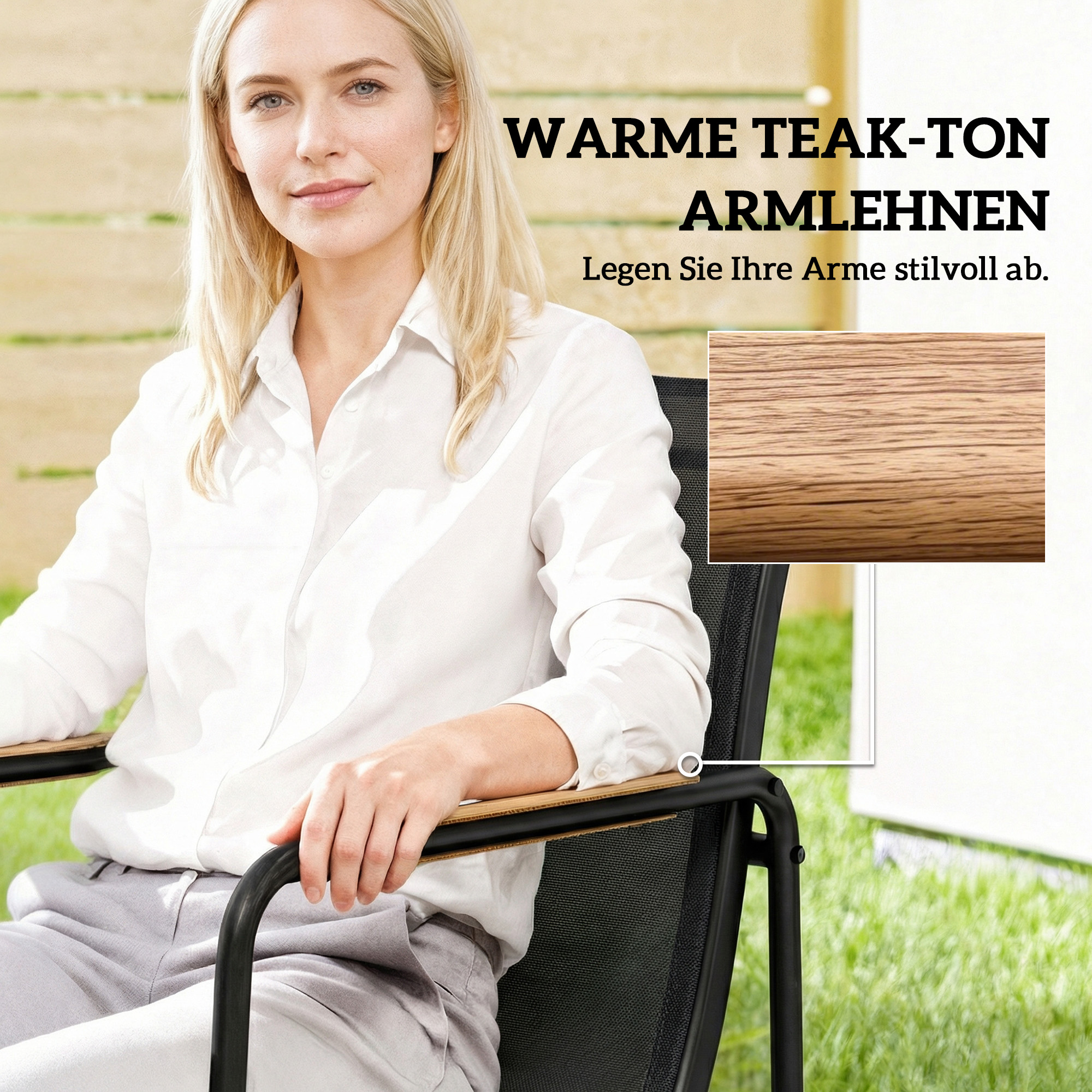 Gartenmöbel Set Sitzgruppe 150 x 80cm Glastisch mit 6 Atmungsaktiven Stühlen Dekorative Armlehnen Schwarz