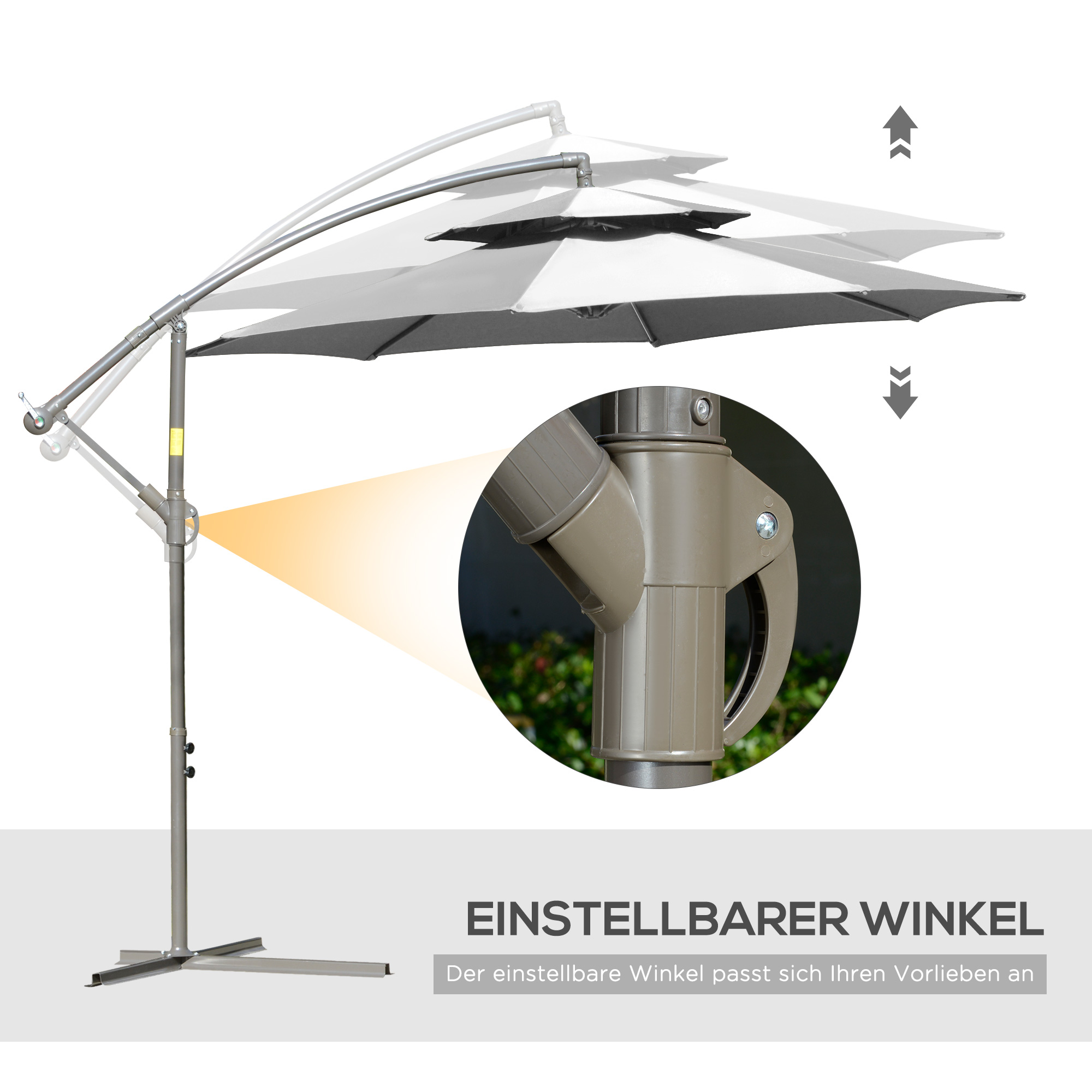 Sonnenschirm Ampelschirm Ø2,67 x 2,45 m Kurbelschirm mit Doppeldach Kreuzbasis Stahl Outdoor Sonnenschutz Polyester Stahl Hellgrau