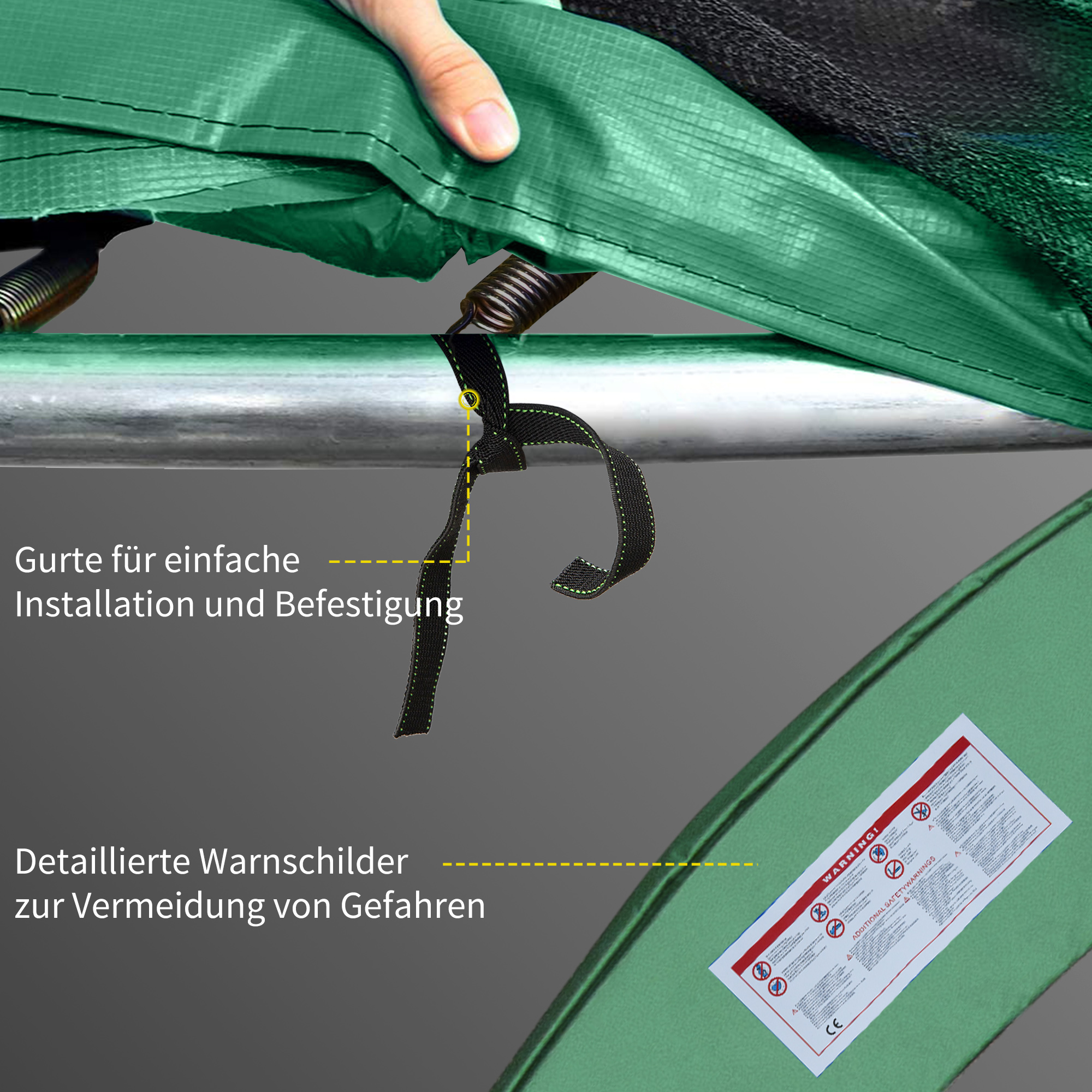 Trampolin Randabdeckung Ø366cm cm breit, Reißfest UV-resistent Federabdeckung, Wasserabweisend, Trampolinzubehör Randschutz Sicherheitsnetz Ersatzteile für Gartentrampoline, Grün