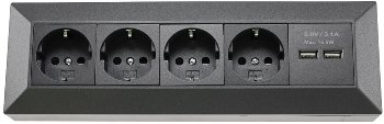 4-fach Steckdosenblock+2x USB, anthrazit, 250V~/ 16A, Aufbaumontage, USB 3,1A