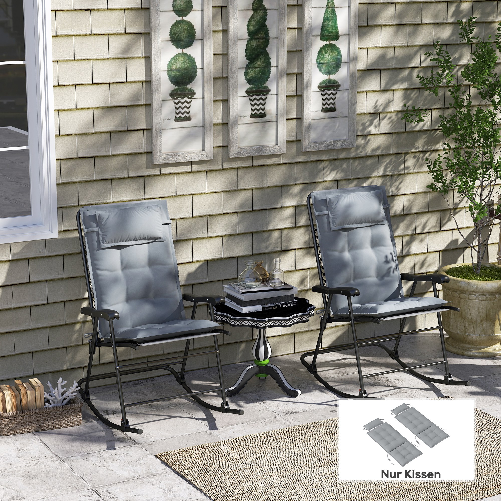 2er Set Auflage für Sonnenliege Wasserabweisend Liegenauflage für Gartenliege Polsterauflage 50x116x5 cm, Hellgrau