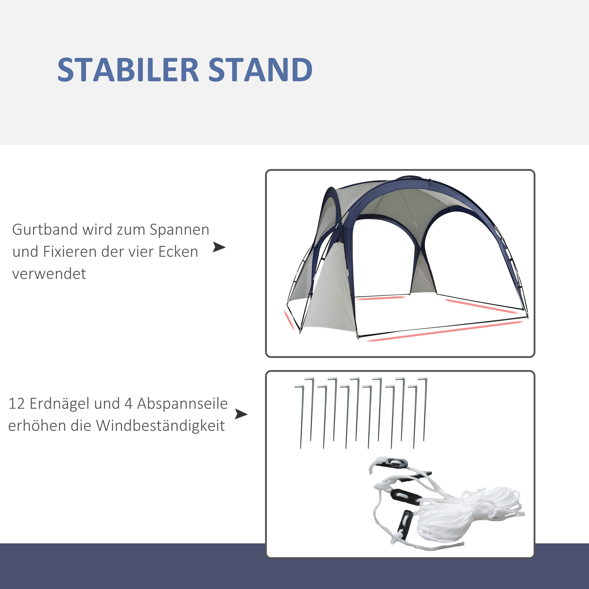 Kuppelzelt für 6-8 Personen, Pavillon, Schutz vor Sonne und Nieselregen, 3,5 x 3,5 x 2,22 m, Cremeweiß