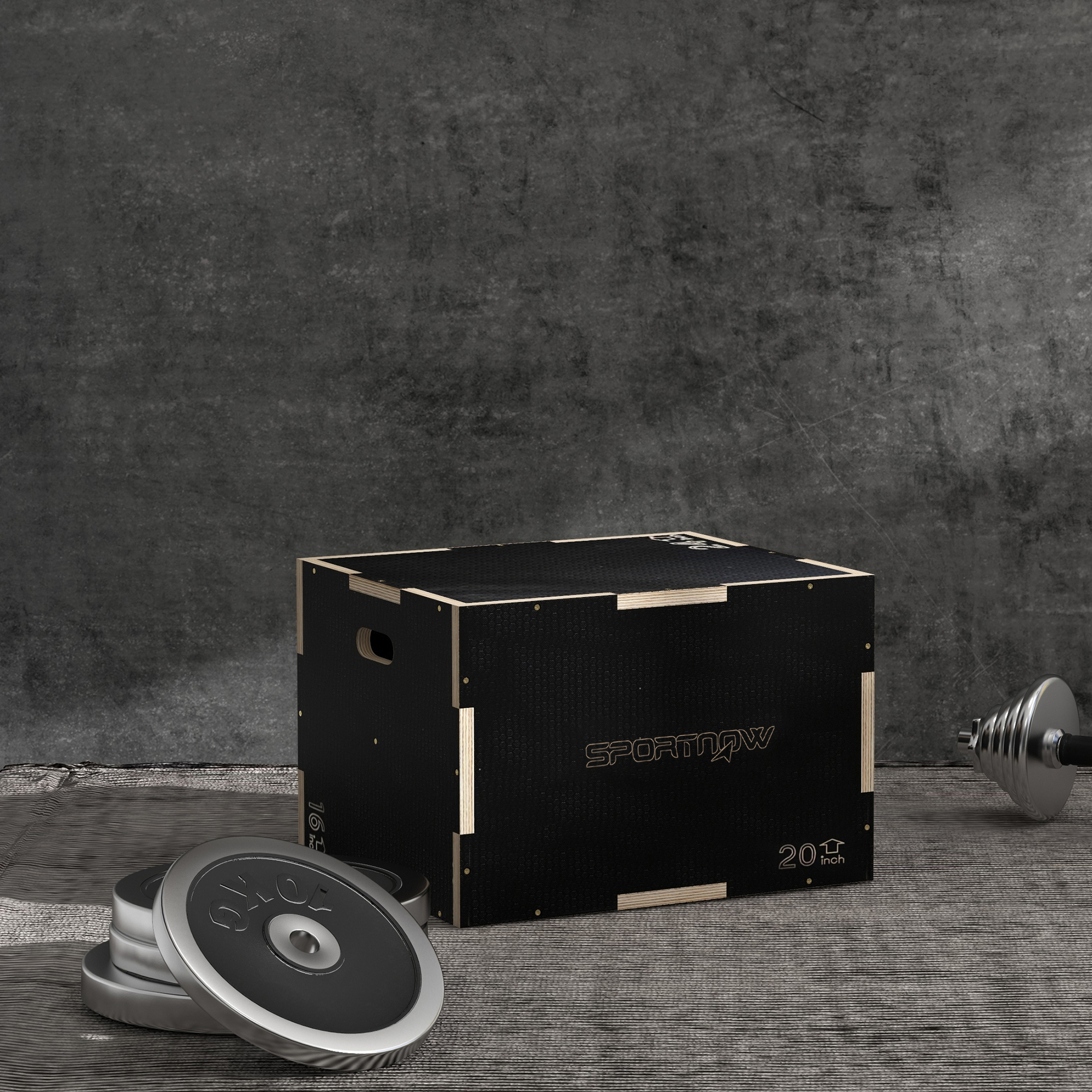 Plyo-Box/Sprungbox, robust, 61 x 51 x 41 cm, Schwarz, Griff 10x3,5 cm, bis 120 kg