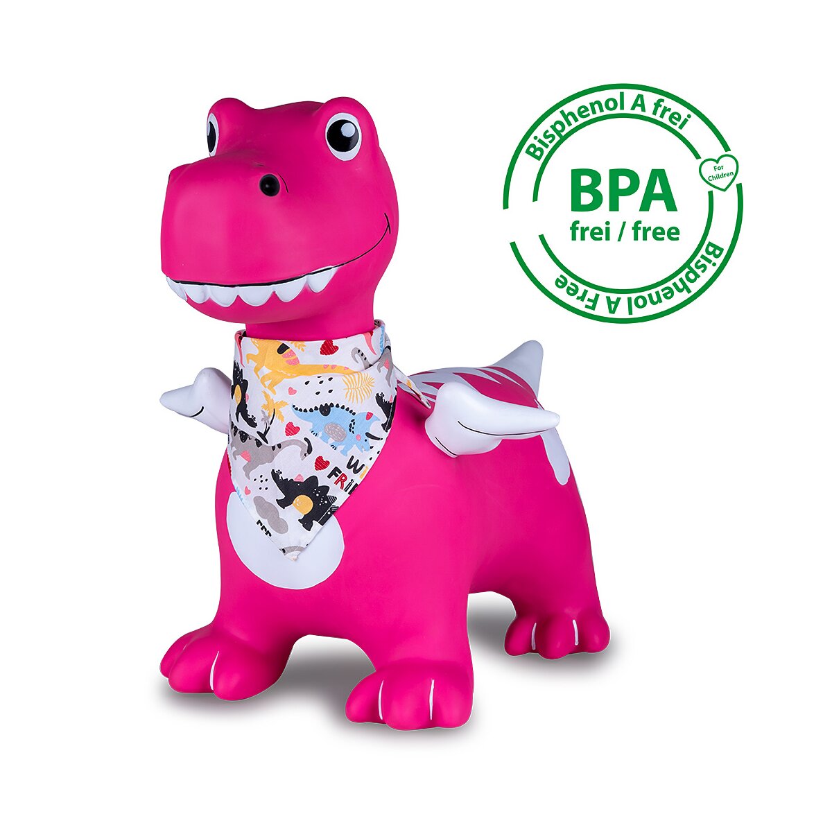 Hüpftier Dino mit Flügel HoppyDoo pink mit Pumpe
