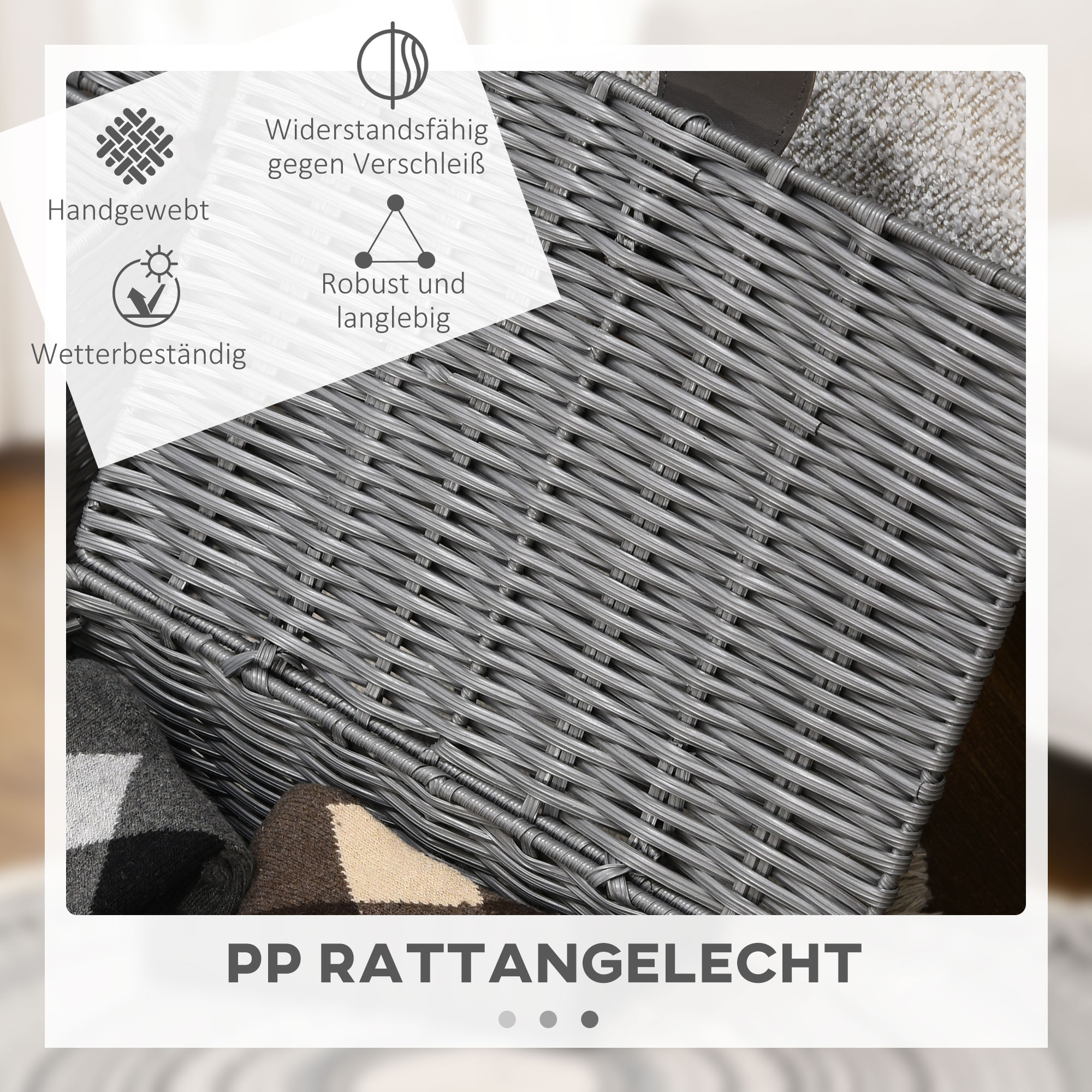 3er-Set Aufbewahrungskörbe aus PE- Rattan, mit Verschluss, Tragegriffen, 35,5 cm x 28,5 cm x 18 cm, Grau