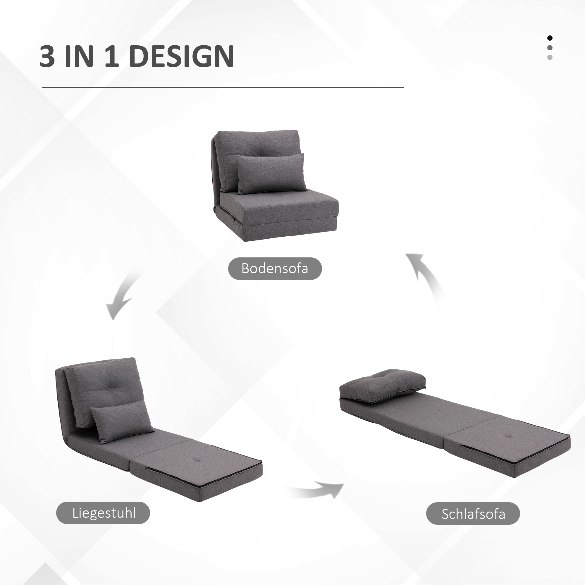 Bodensessel Klappmatratze Schlafmatte, 2-in-1-Design, abnehmbares Kissen, 60 x 80 x 56 cm, Dunkelgrau