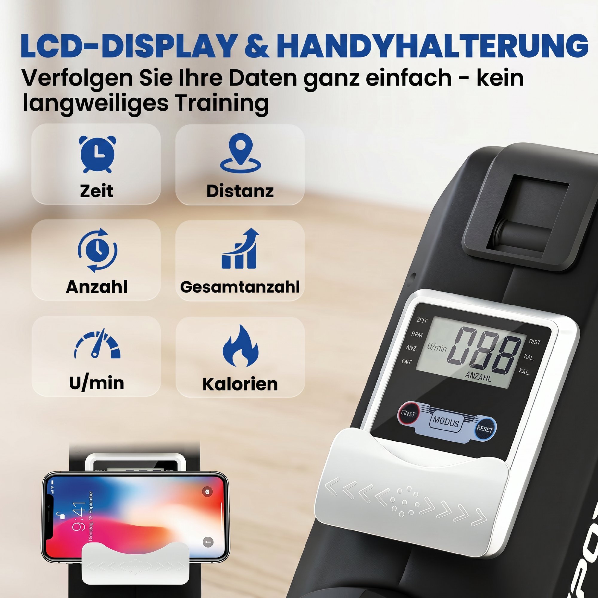 Rudergerät für Zuhause Leises Magnetisches Rudergeräte mit 16 Widerstandsstufen Exklusiver APP LCD-Display Handyhalter