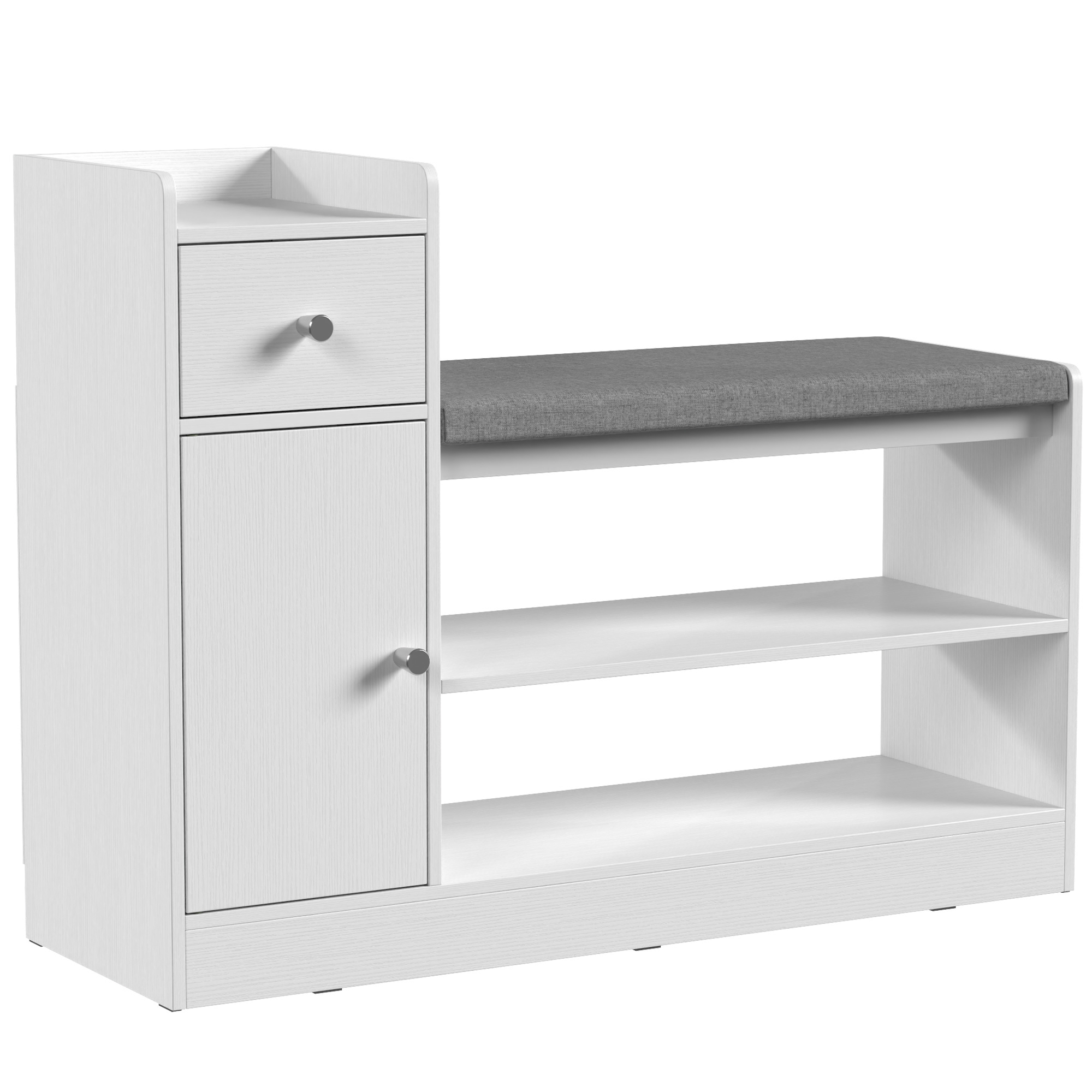 Schuhbank mit Sitzkissen Schublade und offenen Ablagen Flurbank 90x29,8x67,8cm Weiß