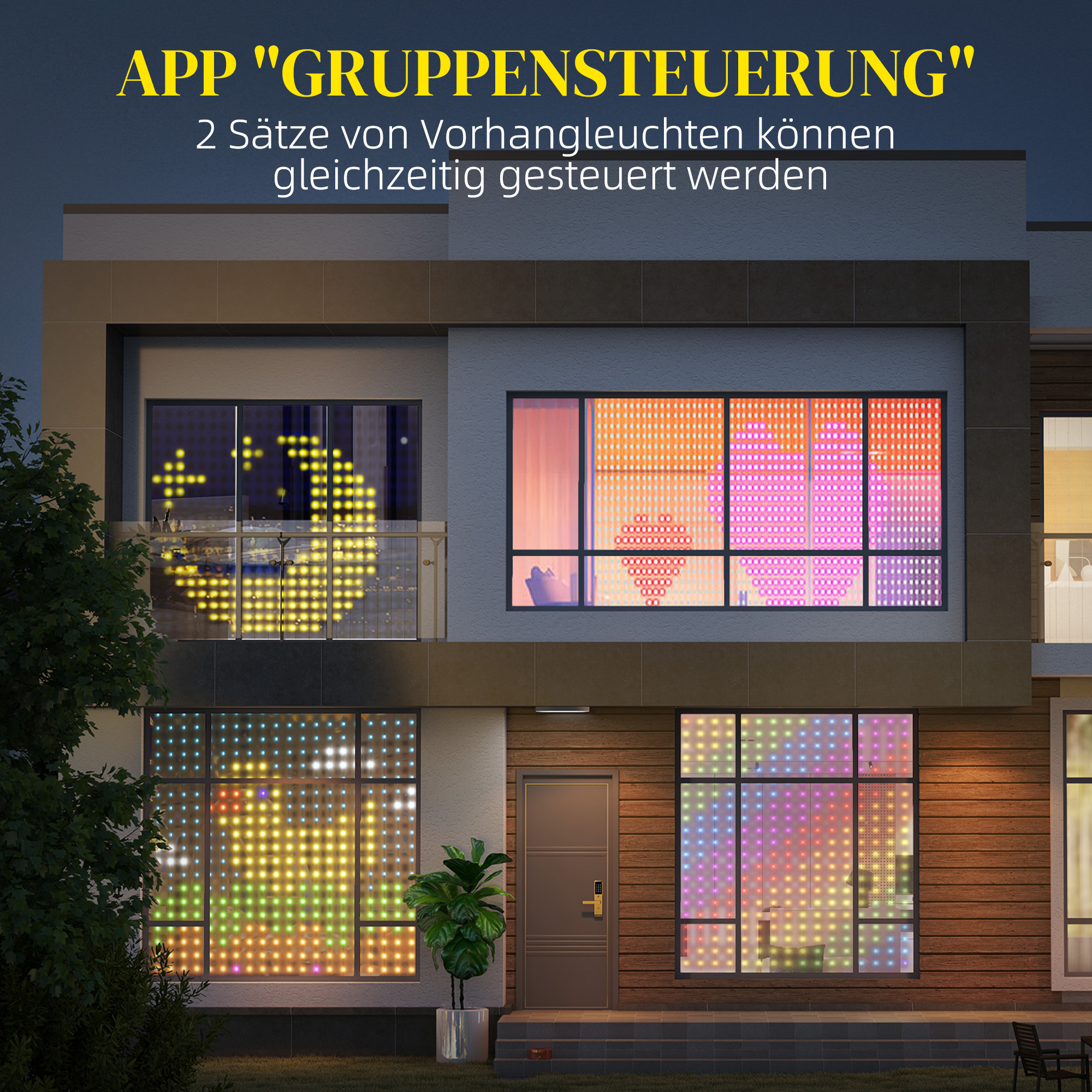 Vorhang mit 400 LED-Lichtern, Dynamische Lichterketten mit Musiksynchronisation für Schlafzimmer, Wohnzimmer, 3 x 3 m