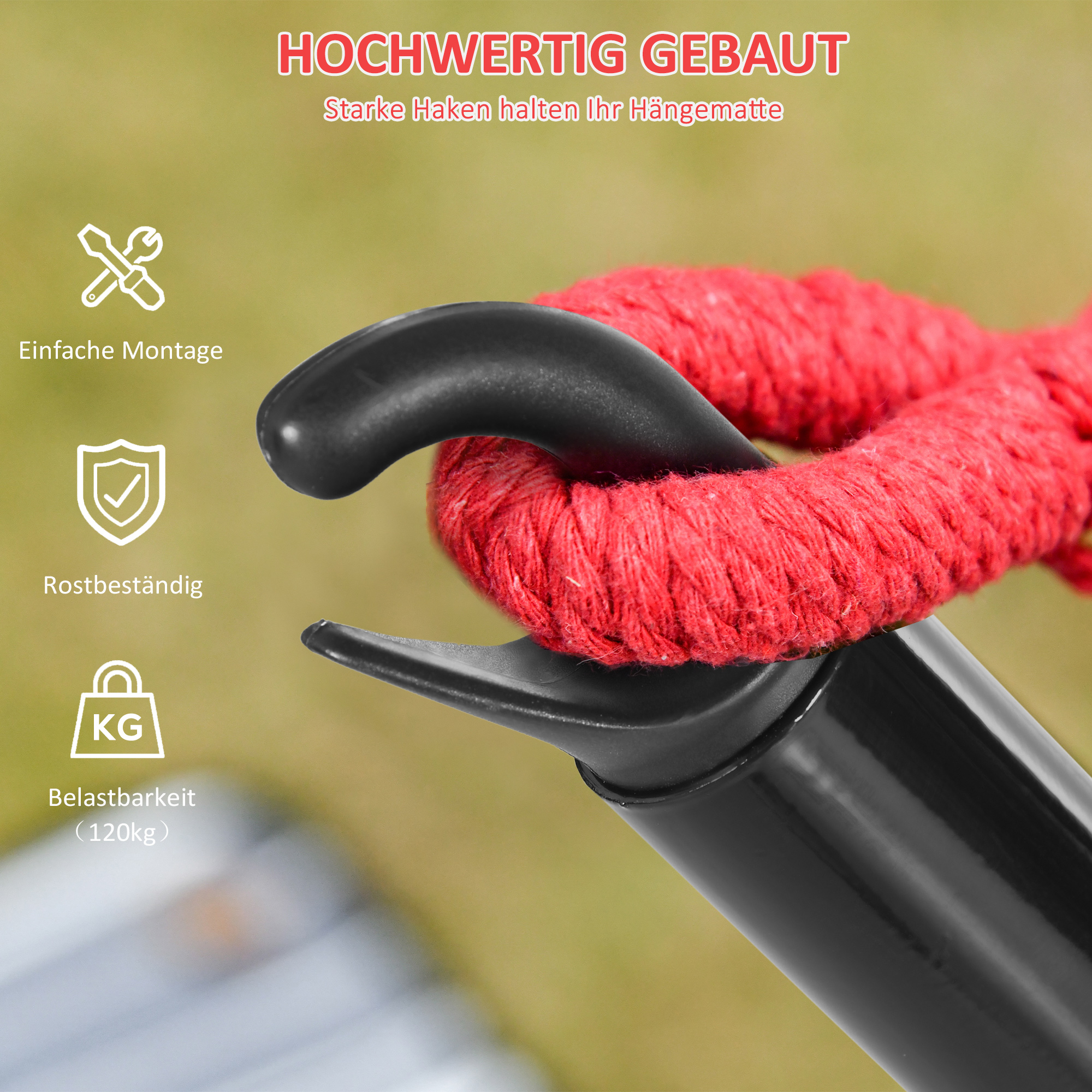 Hängemattengestell Outdoor aus Stahl 300cm x 90cm x100cm Hängemattenständer mit Zugseil bis 120 kg Hängesessel Gestell für Garten Strand Camping Schwarz