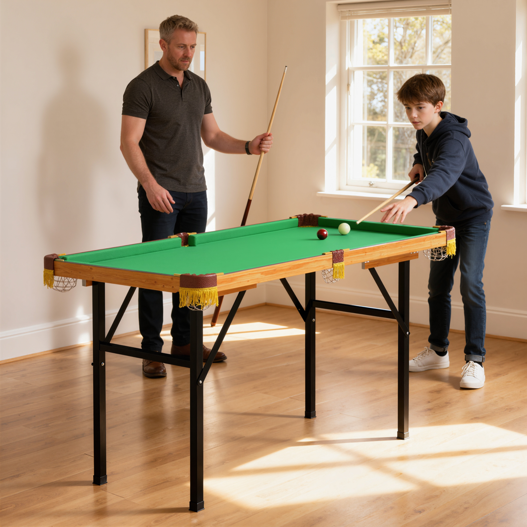 Klappbarer Billardtisch, Mini-Billiard-Tisch, 2 Queues, 16 Kugeln, Dreieck, Bürste, Grün
