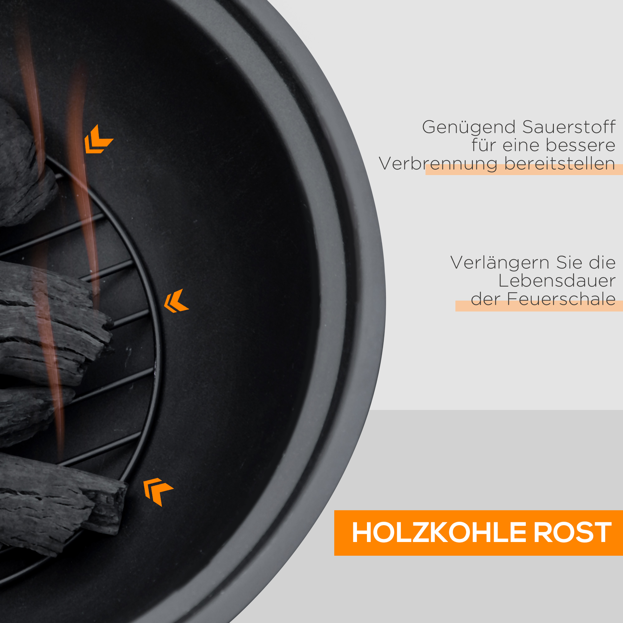 Feuerschale im Baumstumpf-Design, Funkengitter, Kohlerost, Schürhaken, Ø61,5 x 39 cm