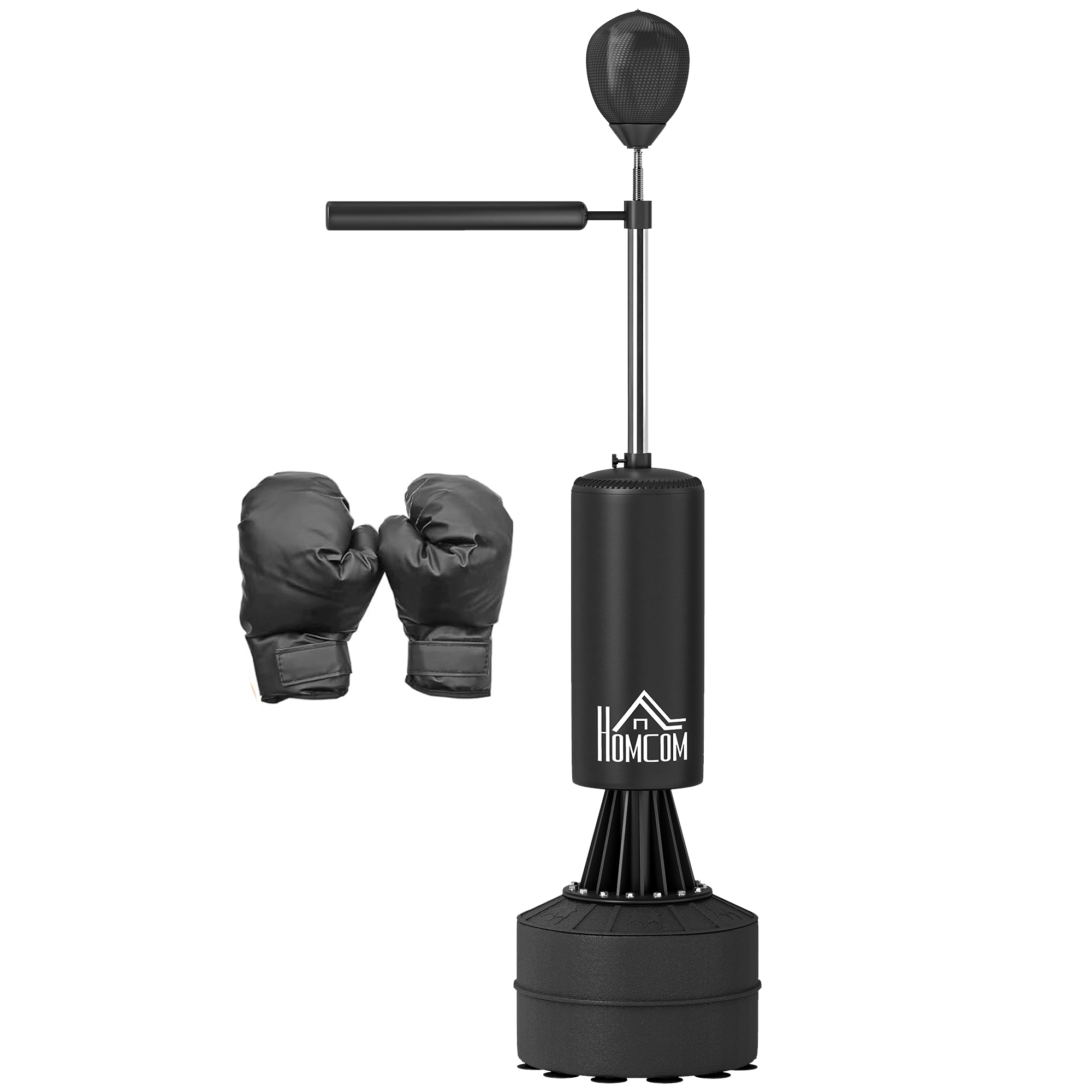 Boxsack Stehend mit Speedball, Reflexstange, Höhenverstellbar, für Erwachsene, 155-205cm, Schwarz