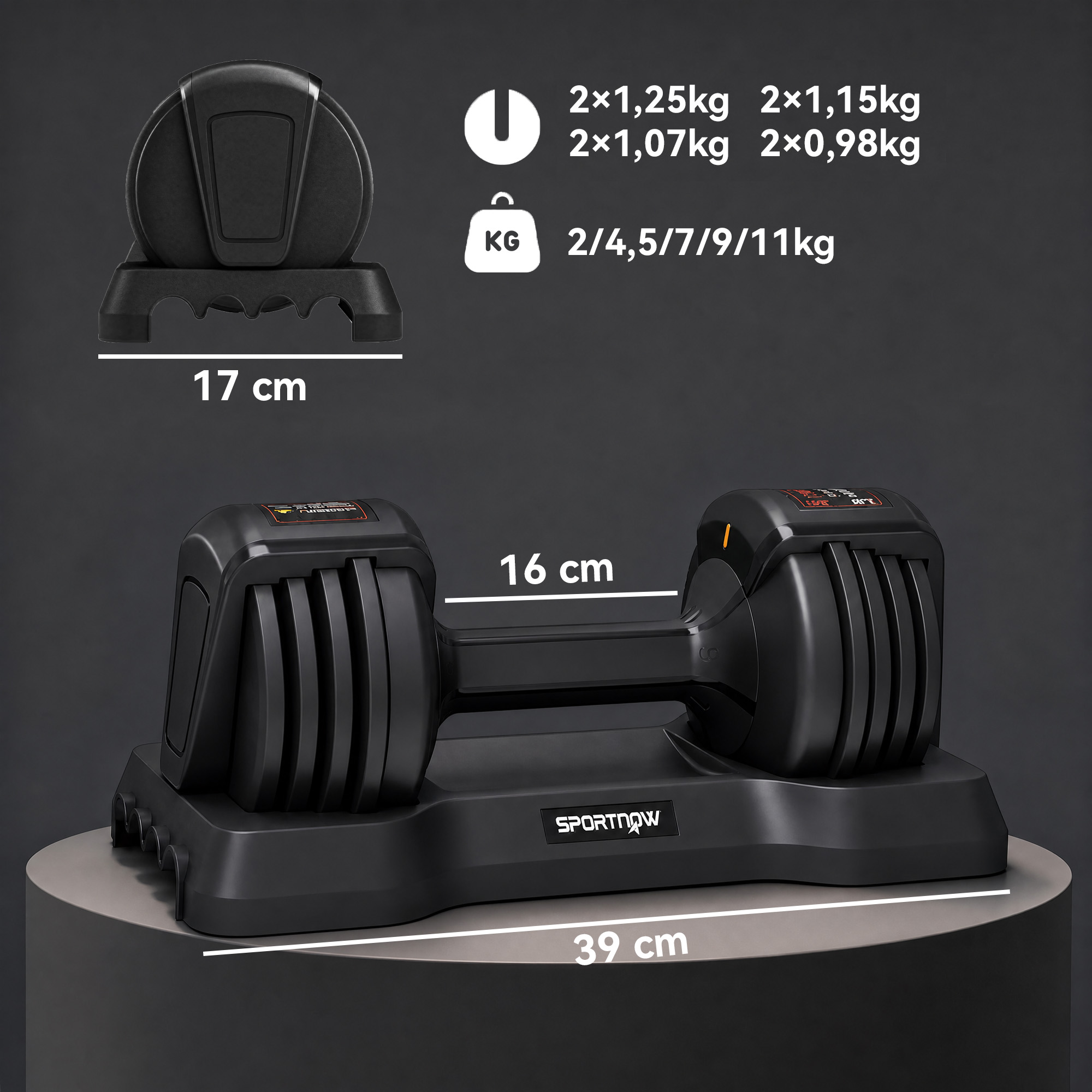 verstellbare Hantel Set, 11 kg Hanteln mit Schnelleinstellung Ablagefach, rutschfest Griff, Platzsparend