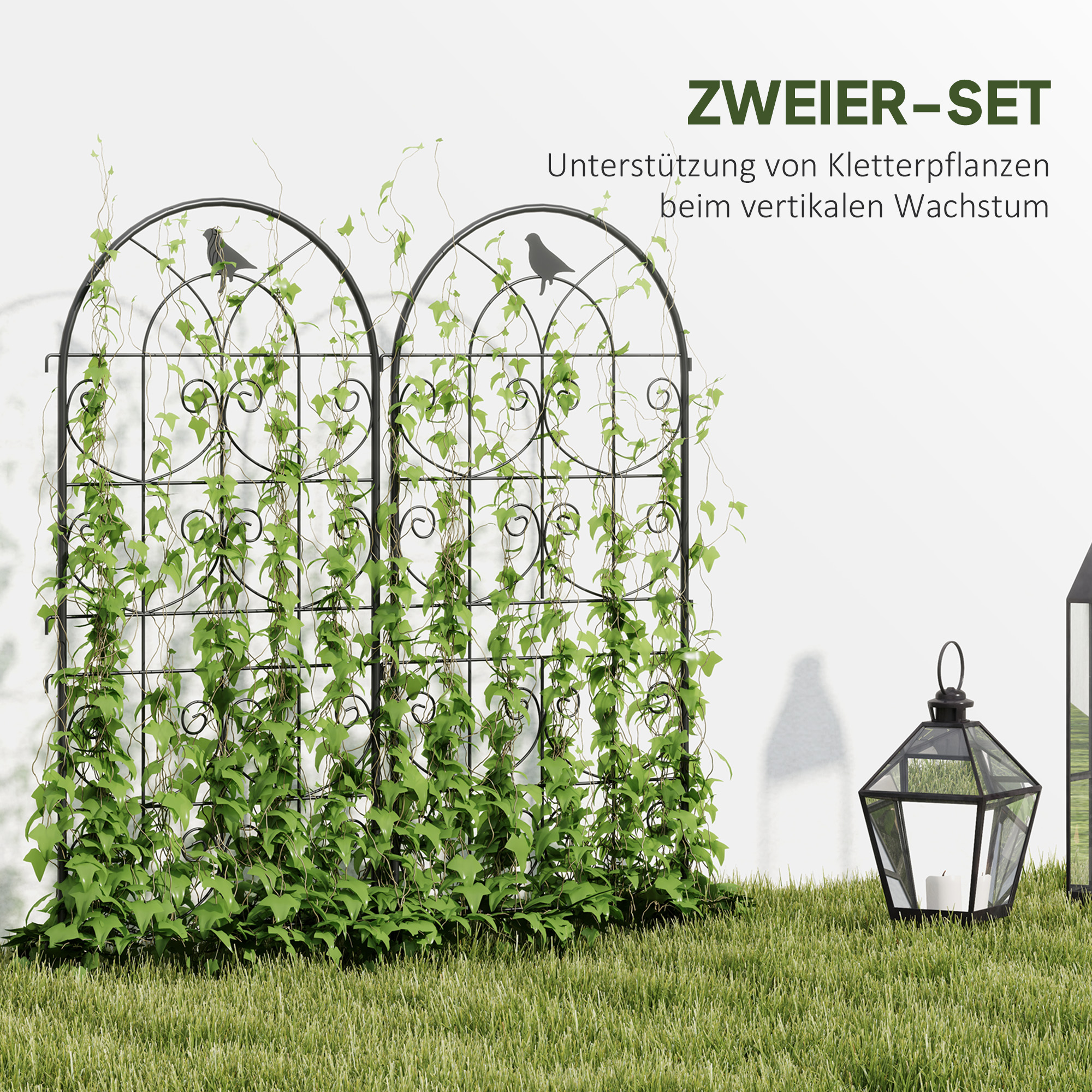 Rankgitter Metall 2er Set zum Stecken rostfrei Rankhilfe mit Vogeldesign für Kletterpflanzen 50x120 cm Schwarz