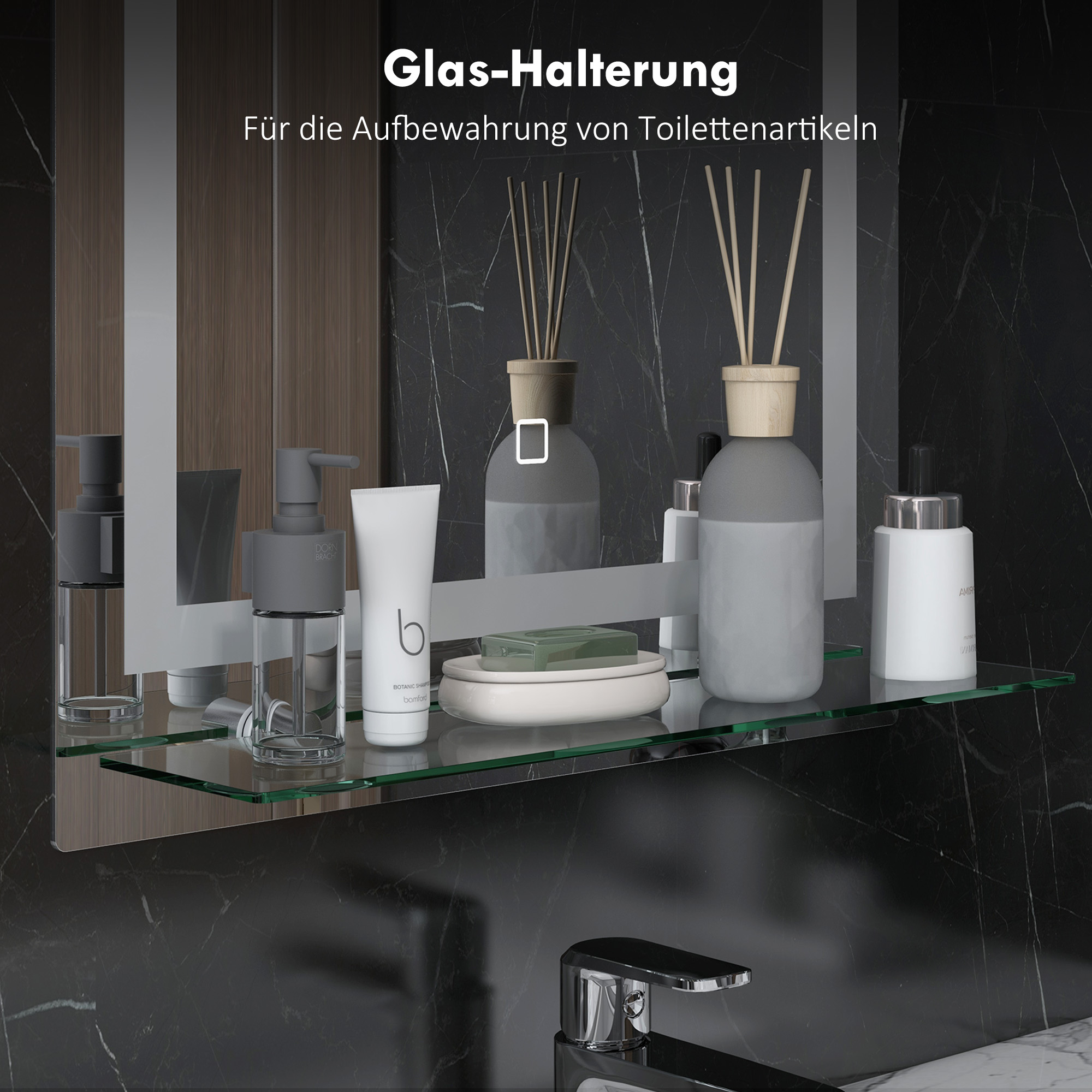 LED-Badspiegel, dimmbar, Anti-Beschlag, Touch-Schalter, Ablage, 50 x 70 cm, Silber