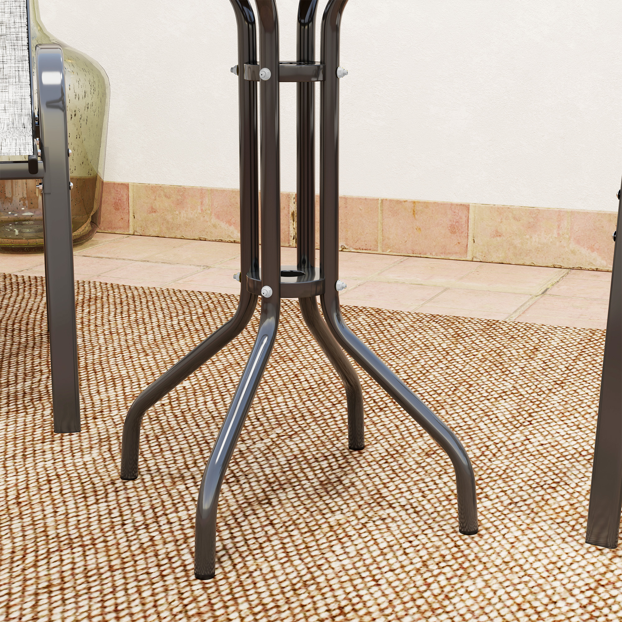 Bistro-Set 3-teilig Wetterfest Gartenmöbel Set mit Glastisch Stapelbare Gartenstühlen Dunkelgrau