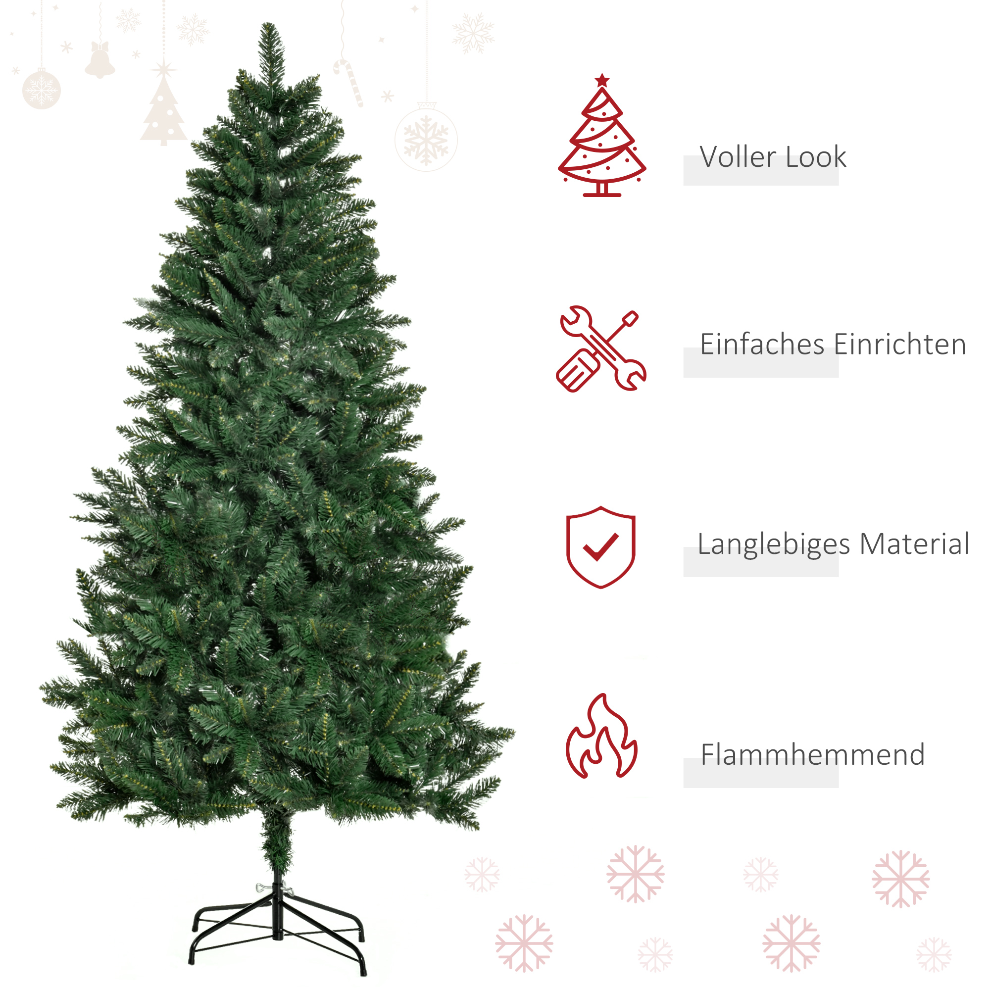 Künstlicher Weihnachtsbaum 180 cm Kieferbaum künstlich mit 724 Zweigen Metallständer für drinnen