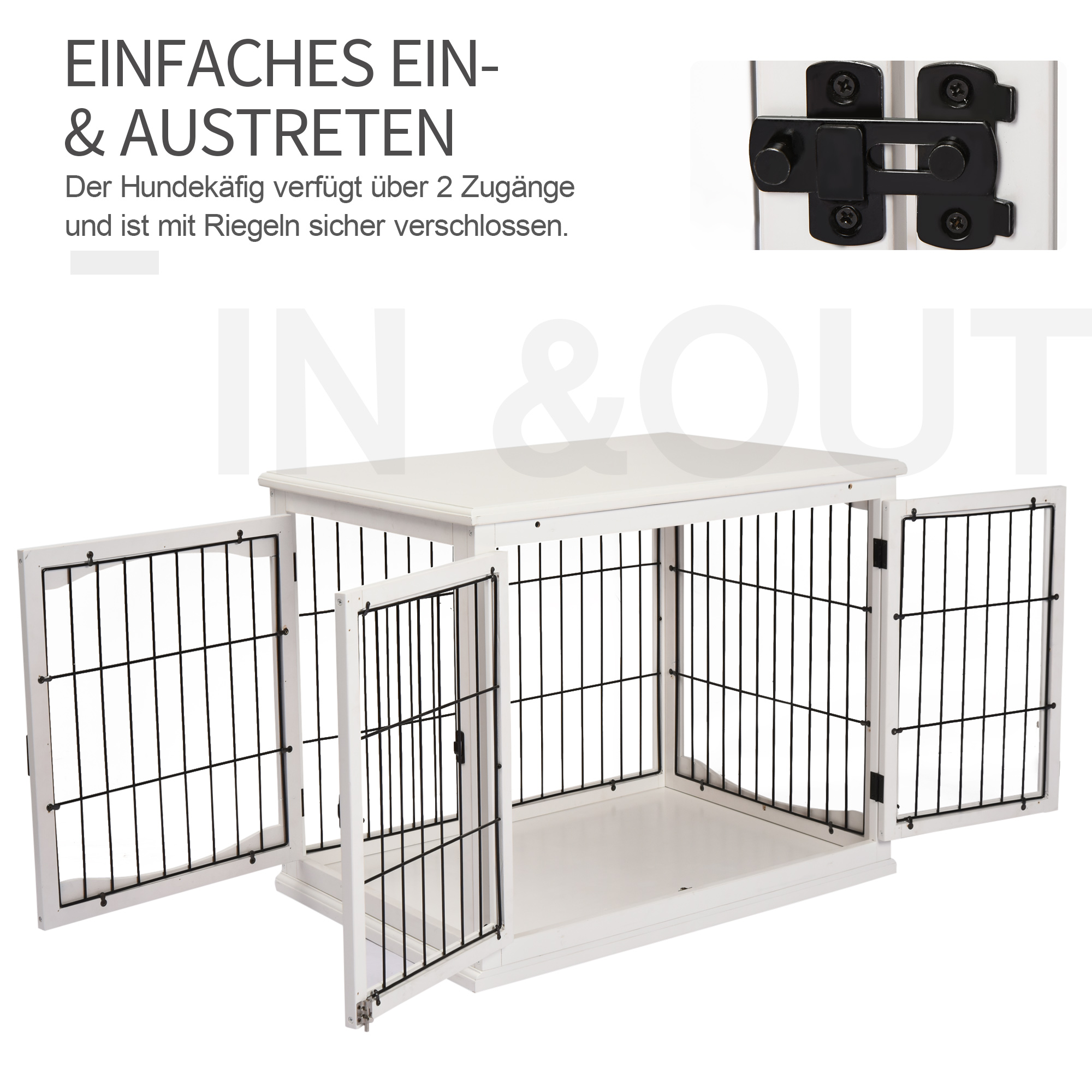 Transportbox für Hunde 58,5 cm x 81 cm x 66 cm Türen, MDF-Holz Eisen, 58, 5 cm x 81 cm x 66 cm, Weiß