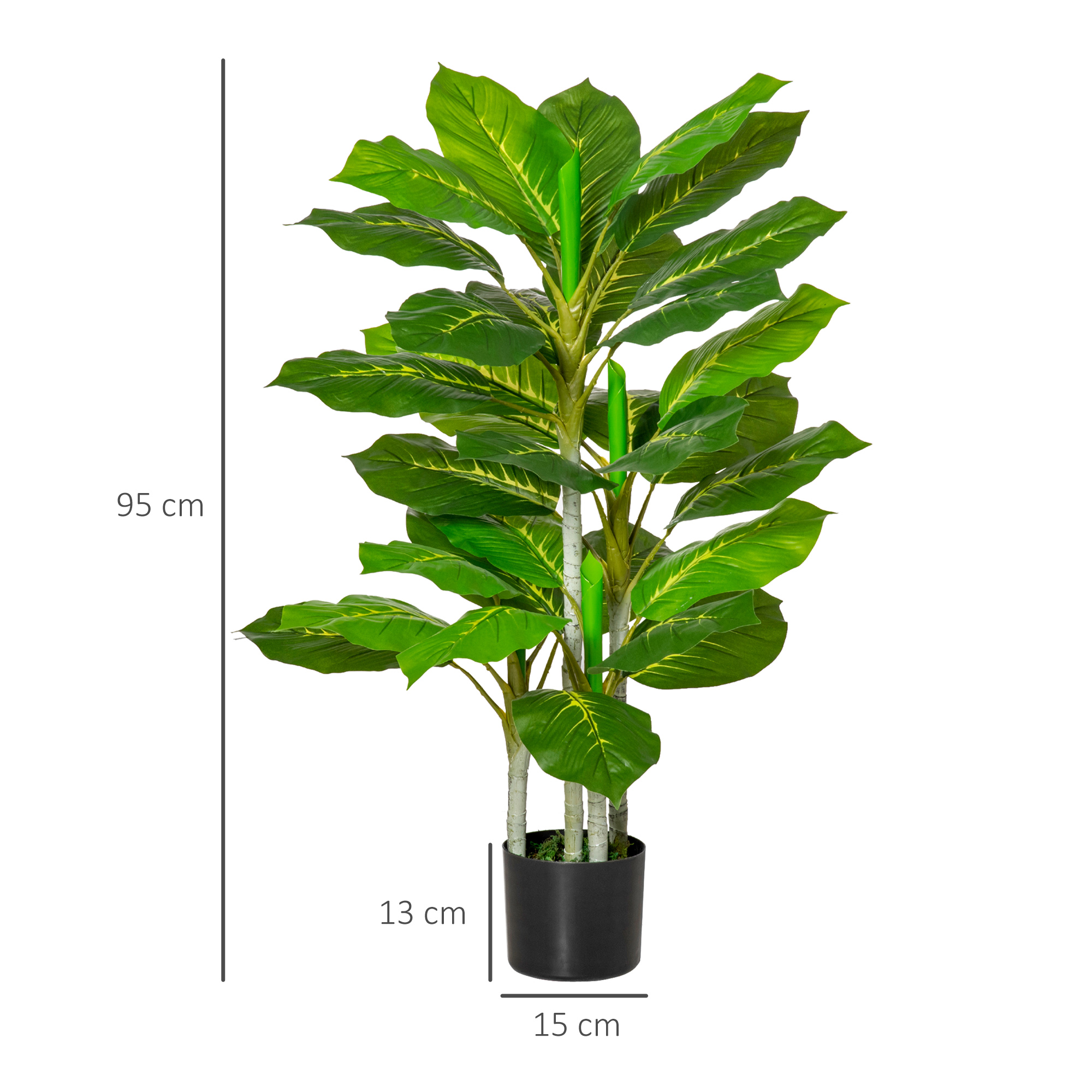 Künstlicher Baum 95 cm Kunstpflanze mit 33 Blättern, Topf für Wohnzimmer