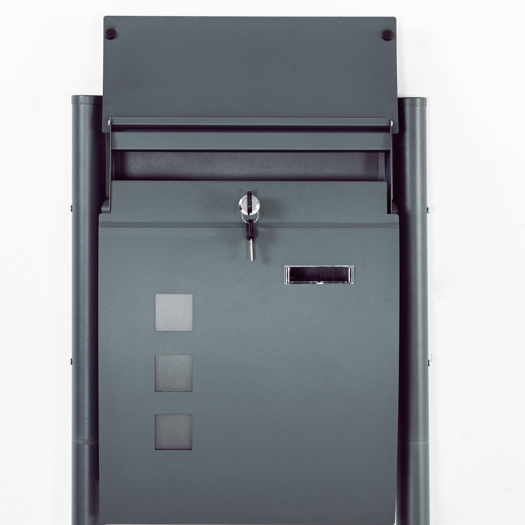 Briefkasten Postkasten, Verriegelung, Standbriefkasten, 2 Schlüssel, Stahl, 44 cm x 15 cm x 114 cm,  Grau