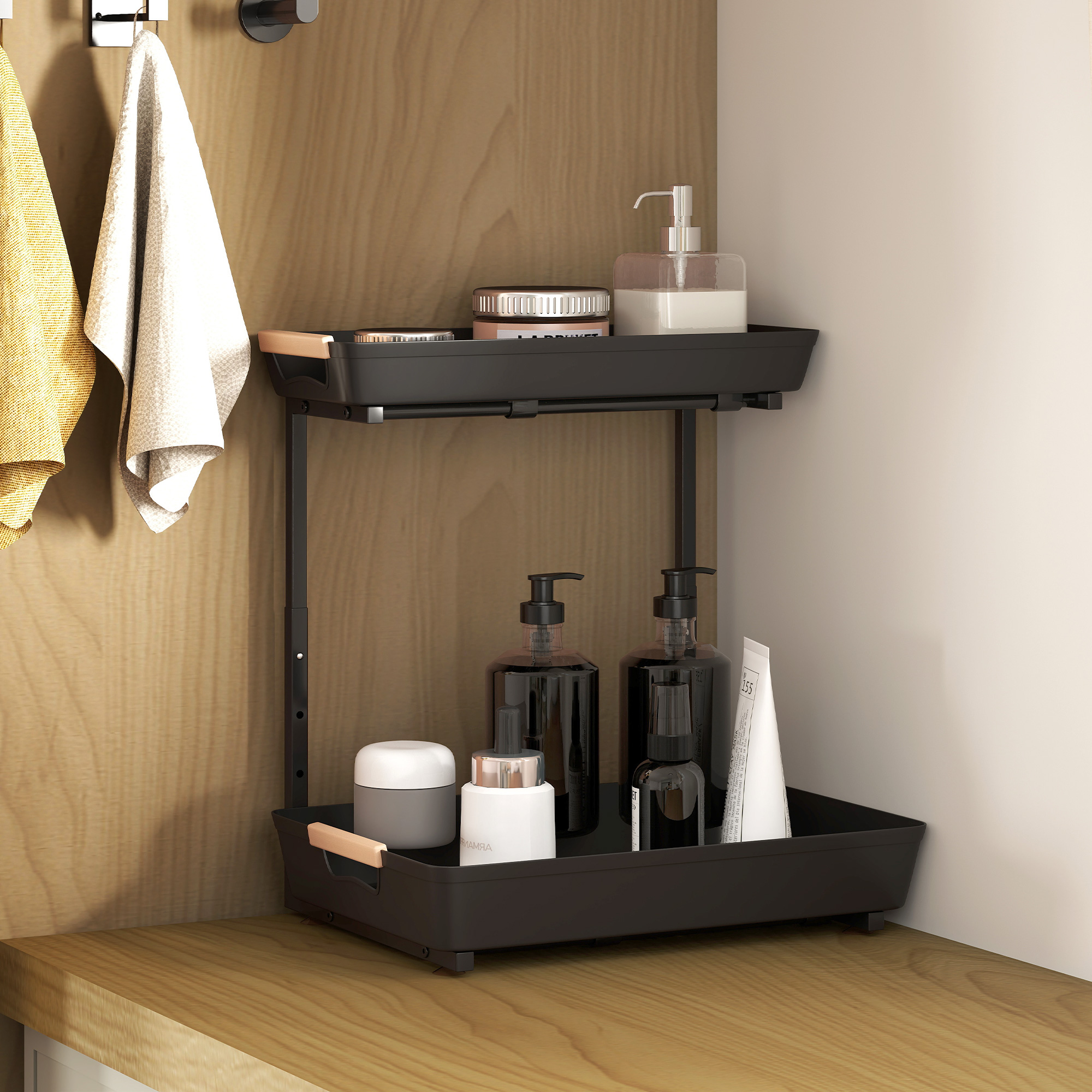 Küchenregal, Höhenverstellbar Standregal mit 2 Körbe, Kaffeebar 40 x 30 x 33,5-42 cm