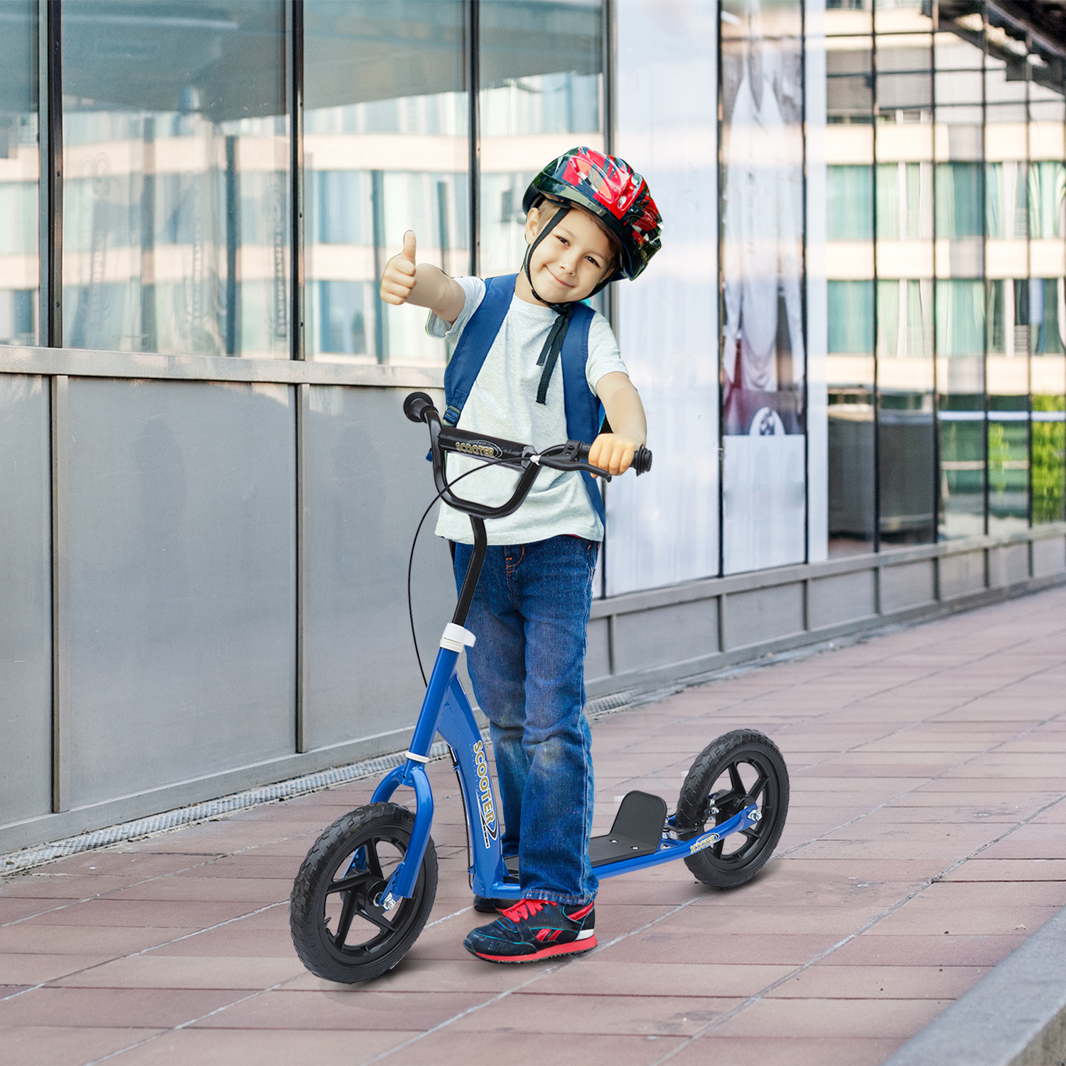 Kinderroller mit Hinterbremse Kickscooter 12 Zoll Tretroller Roller Scooter Cityroller für Kinder Kickboard Höhenverstellbar Stahl EVA Blau 120 x 52 x 80-88 cm