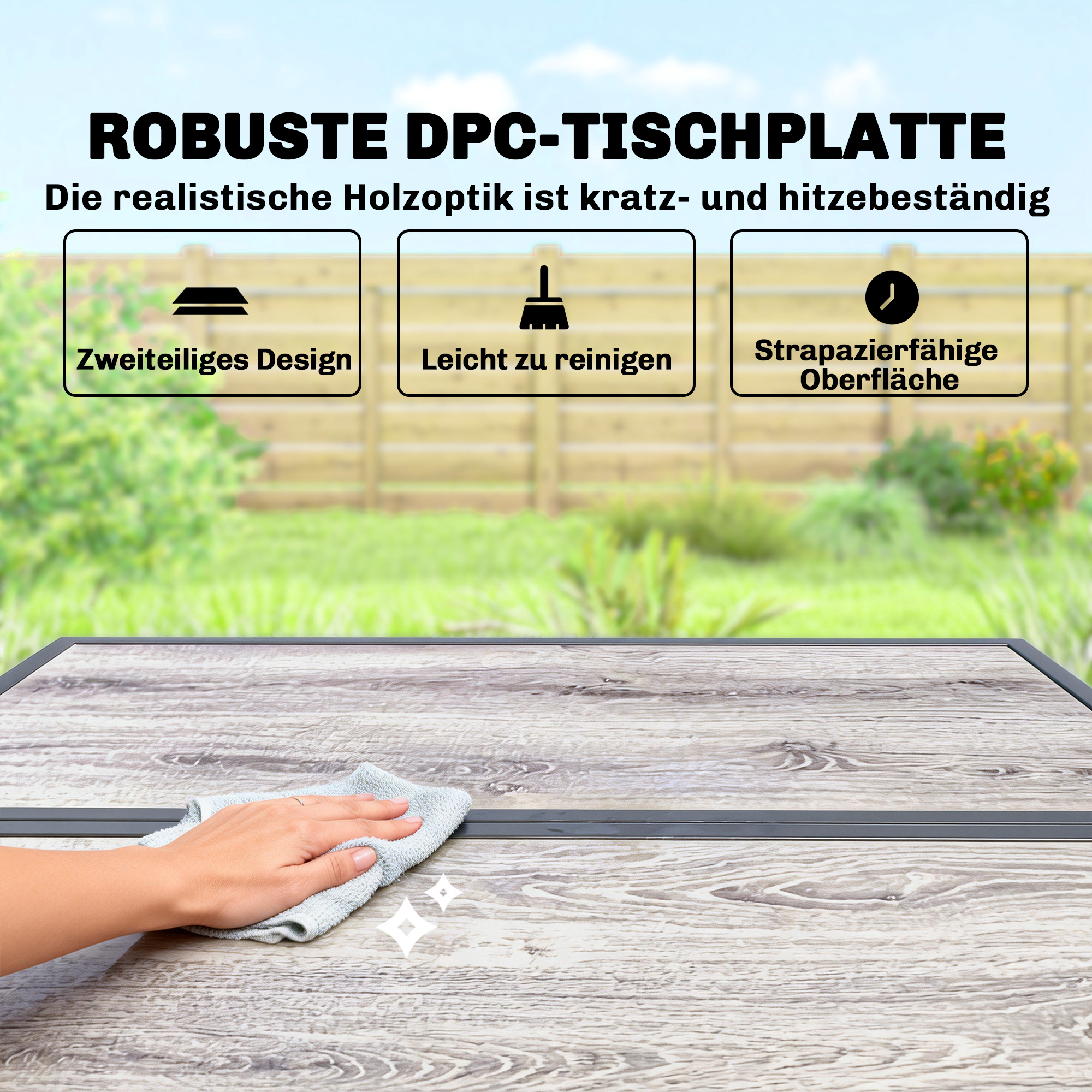 Polyrattan Gartenmöbel Set 5-teilig Platzsparend Sitzgruppe Tisch mit 4 Stühlen DPC-Tischplatte Kissen Grau