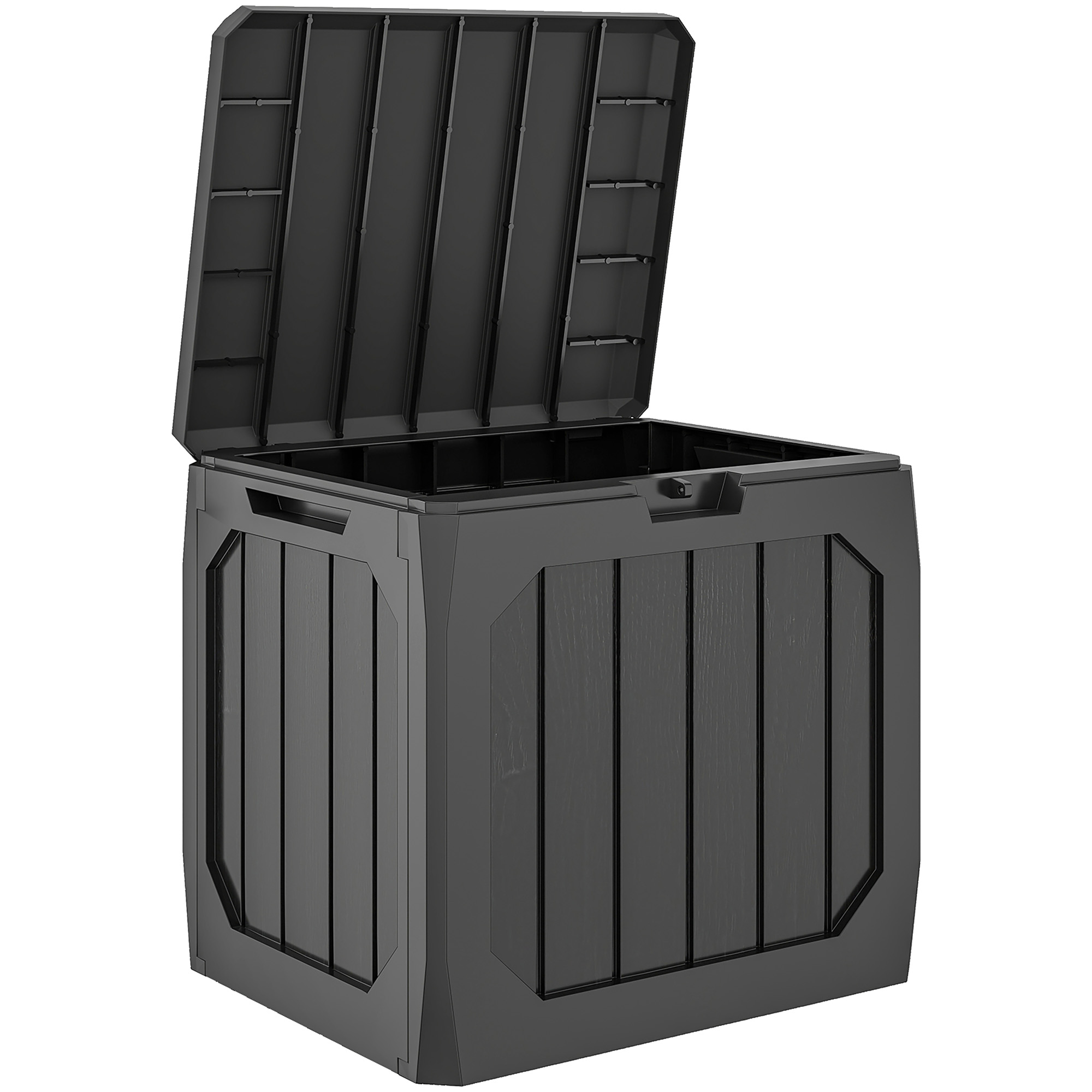 121L Kunststoff Garten-Aufbewahrungsbox, Outdoor-Aufbewahrungsbox mit Griffen, Schwarz