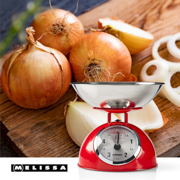 Retro-Küchenwaage | analog | Metallgehäuse | Abnehmbare Schale | Max. 5kg | 25-Gramm-Schritte | Rot