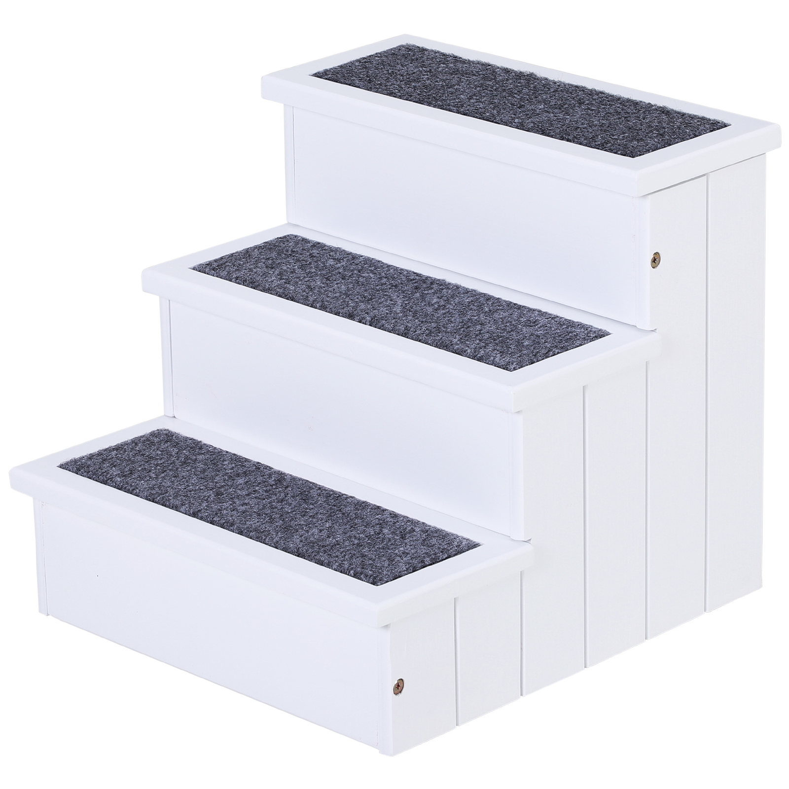 Hundetreppe 3 Stufen Katzentreppe Haustiertreppe Hundetreppe für Hunde und Katzen Tiertreppe Einstiegshilfe mit Teppich Stauraum für Sofa Bett Tannenholz Weiß 40,5 x 44,5 x 38 cm
