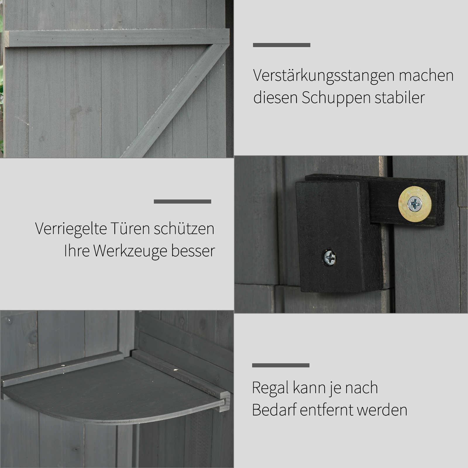 Gartenschrank Holz, Geräteschuppen wetterfest 77x54,2x179cm, Gerätehaus mit Tür, Satteldach, Geräteschrank mit Böden, Werkzeugschrank Gartenschuppen für Garten, Terrasse, Grau+Grün