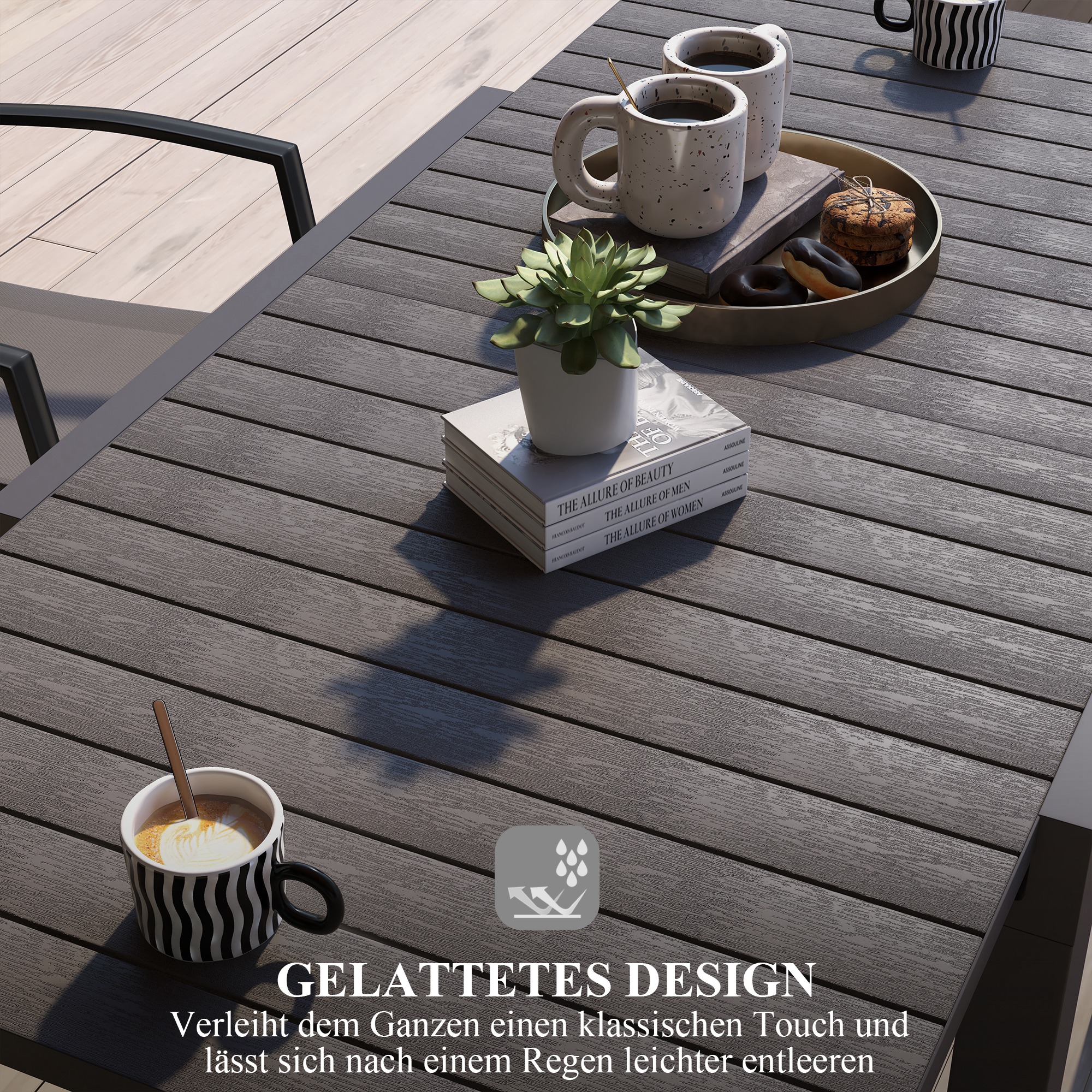 Gartentisch Outdoor-Tisch, wetterbeständig, 162 x 80 x 75 cm, Grau