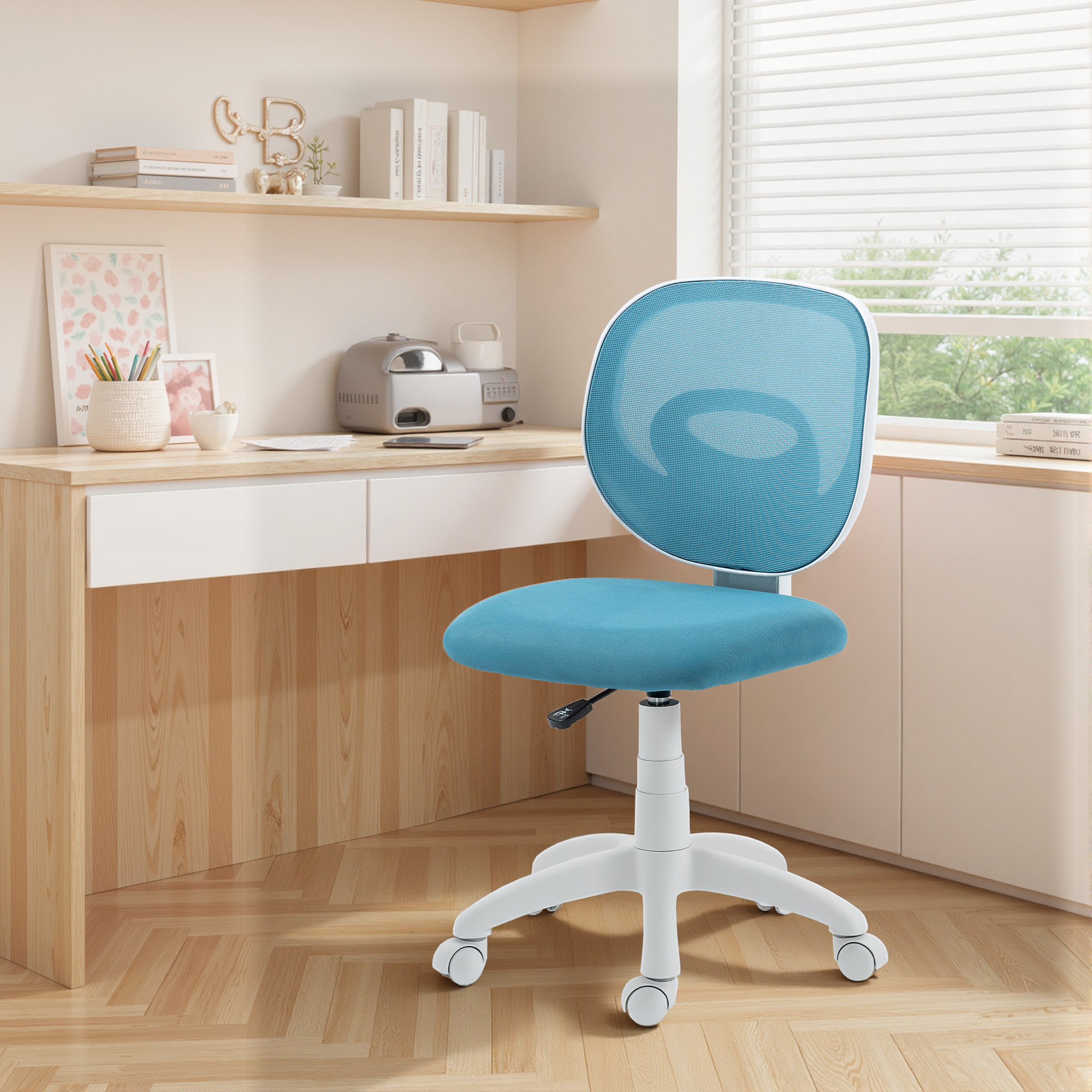 Bürostuhl Ergonomischer Schreibtischstuhl mit C-förmiger Rückenstütze, Höhenverstellbar Blau