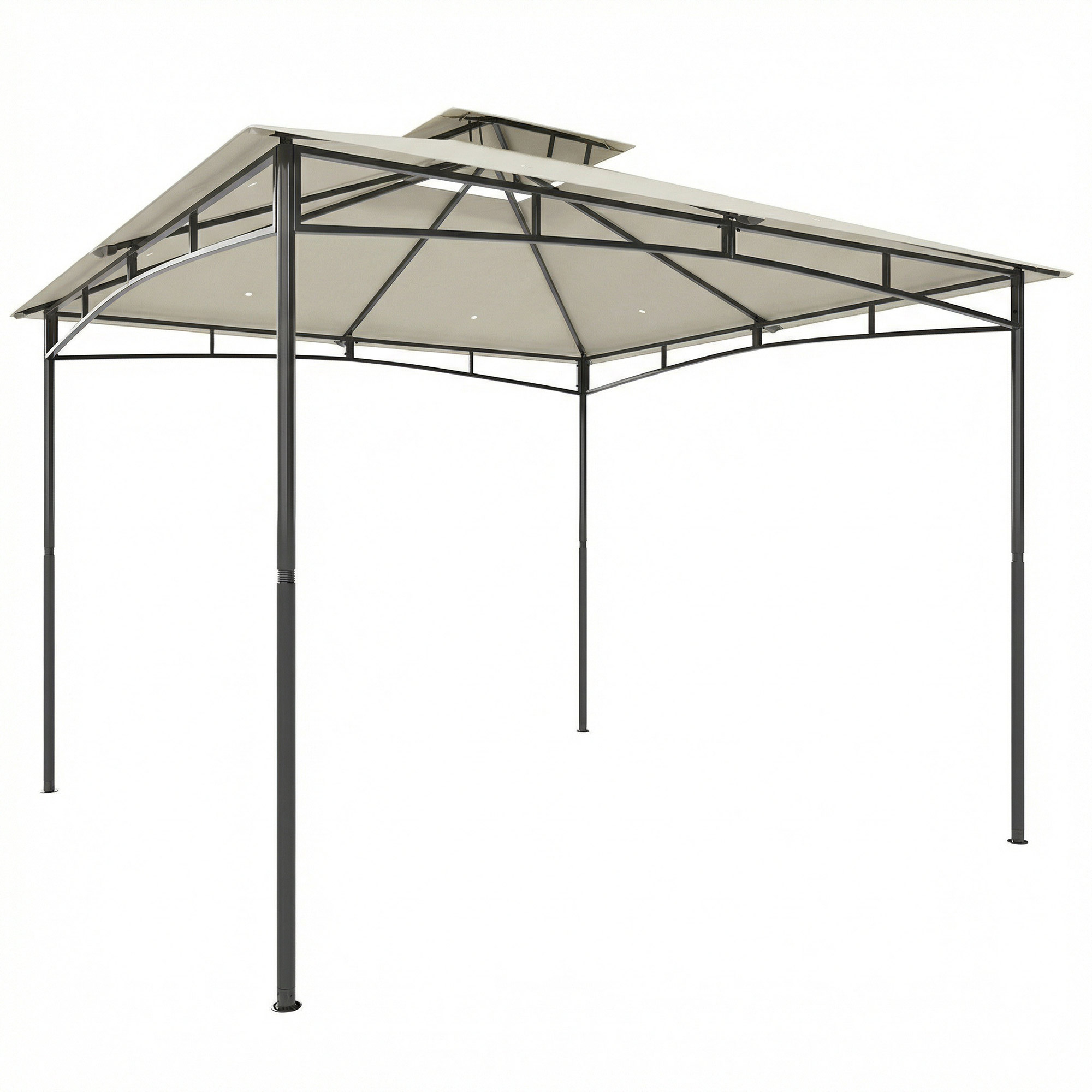 Pavillon 3x3m Wasserabweisend Stabil Winterfest Gartenpavillon mit zurückziehbar Obenrahmen Doppeldach Cremeweiß