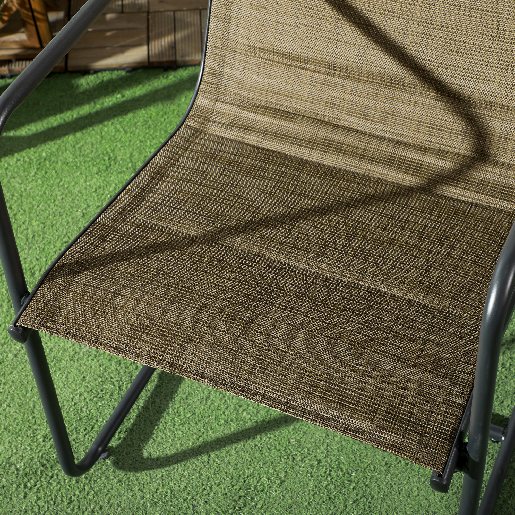 Gartenstuhl, 2er-Set, atmungsaktiver Bezug, robuster Metallrahmen, 54x66,5x88cm, Schwarz/Braun