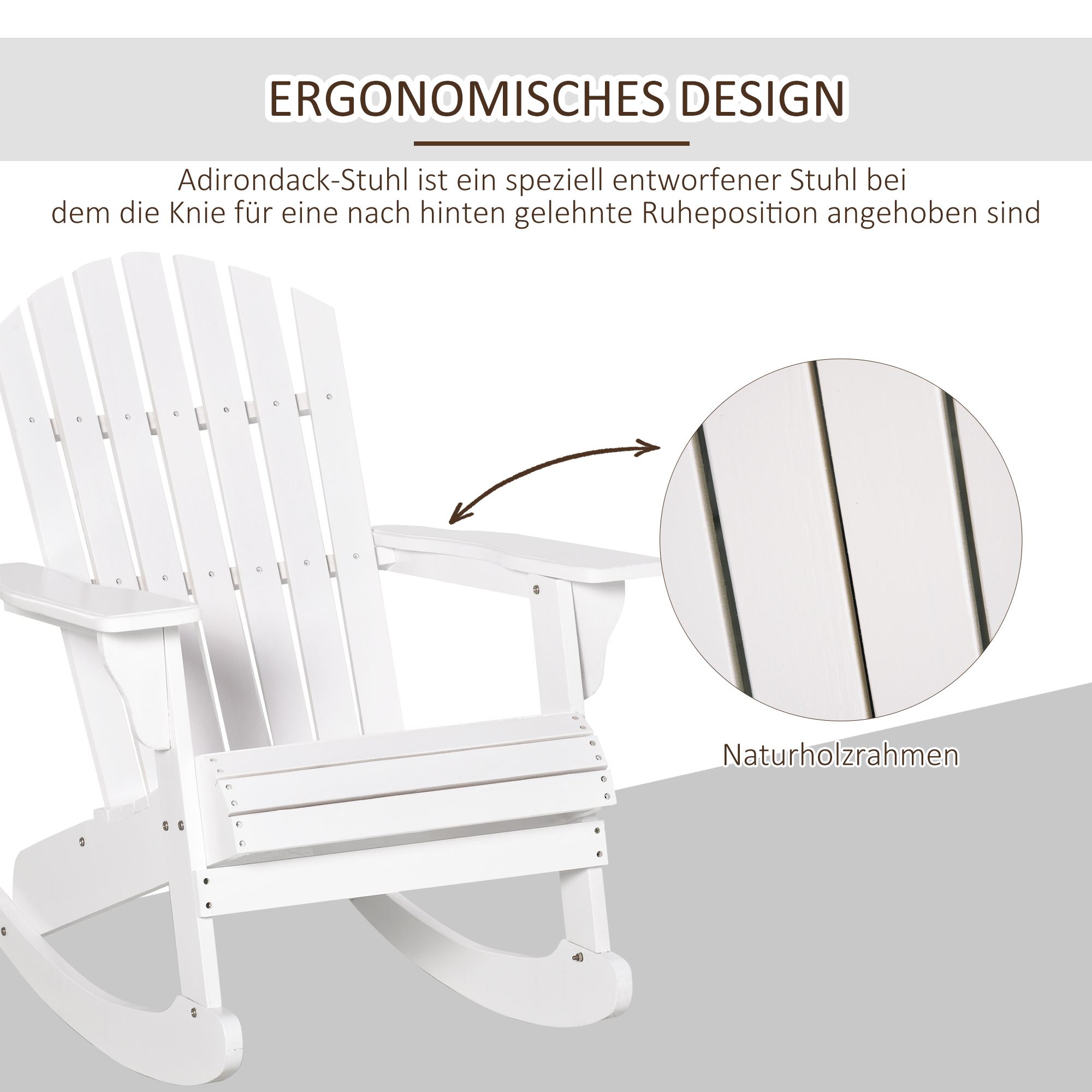 Adirondack Gartenstuhl Schaukelstuhl Schaukelsessel Gartensessel Gartenmöbel Balkonstuhl Weiß 77 x 94 x 97 cm