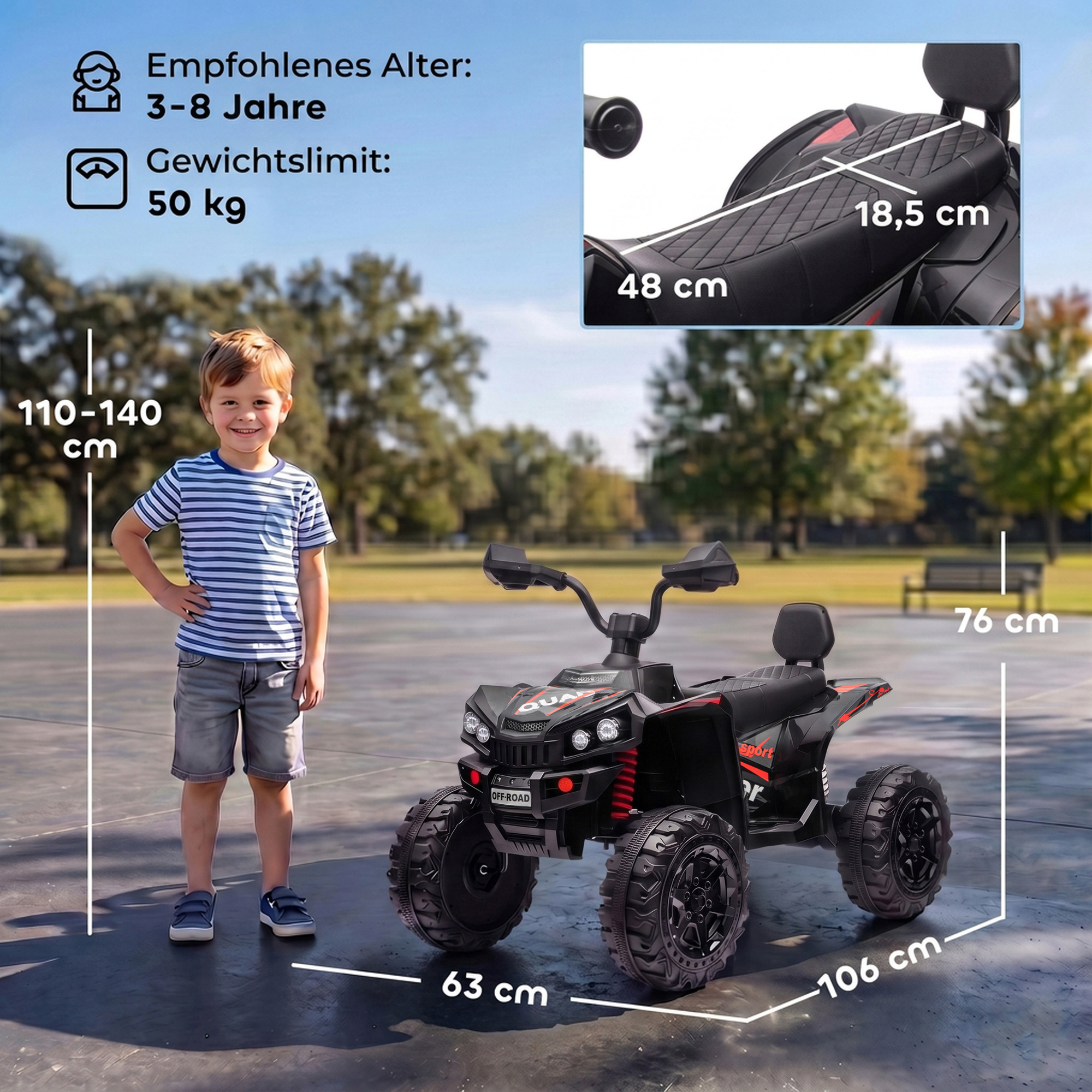Kinder Quad Elektro 24V 2-Sitzer Elektro ATV 4–6 km/h Kinderquad mit Lithium-Akku 2 120W Motoren 4-Rad-Federung