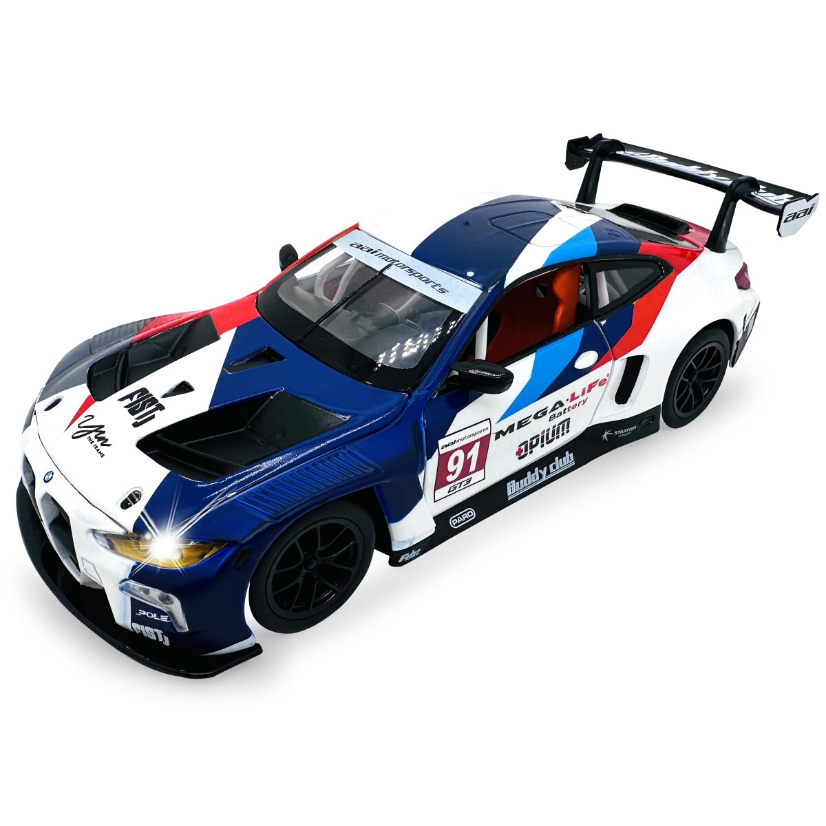 BMW M4 GT3 Diecast 1:24 weiß inkl. Knopfzellen