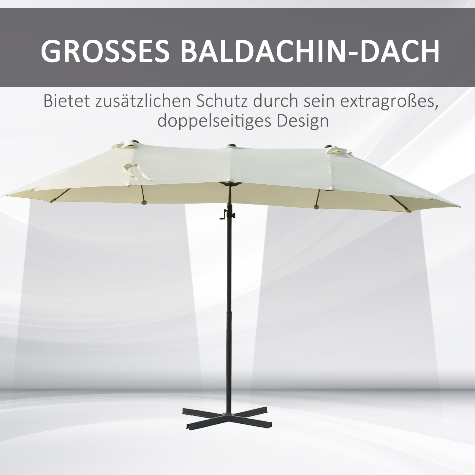 Doppelsonnenschirm Ampelschirm Doppelschirm mit Kurbel Verstellbarer Gartenschirm Sonnenschutz Metall Cremeweiß 440 x 270 x 250 cm