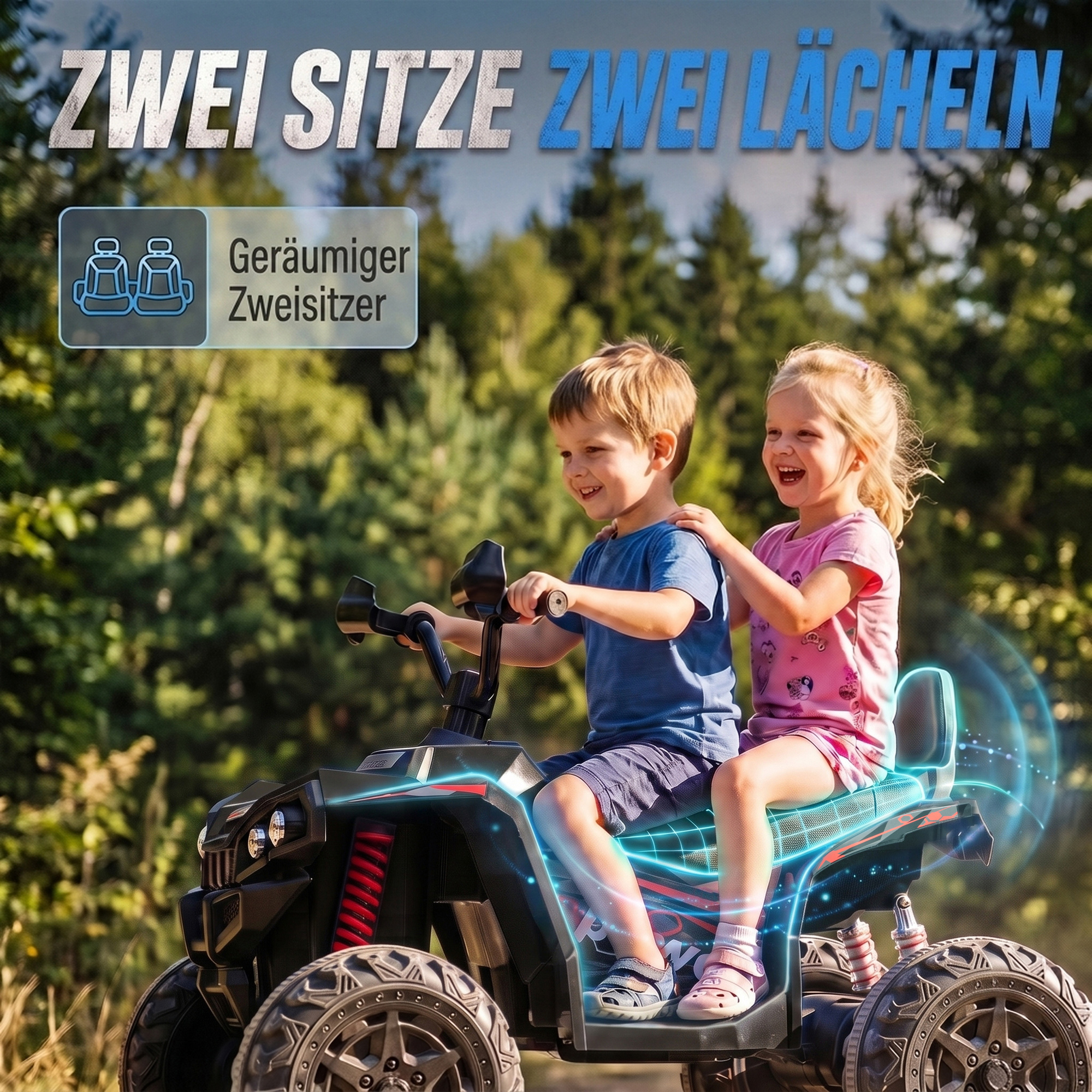 Kinder Quad Elektro 24V 2-Sitzer Elektro ATV 4–6 km/h Kinderquad mit Lithium-Akku 2 120W Motoren 4-Rad-Federung