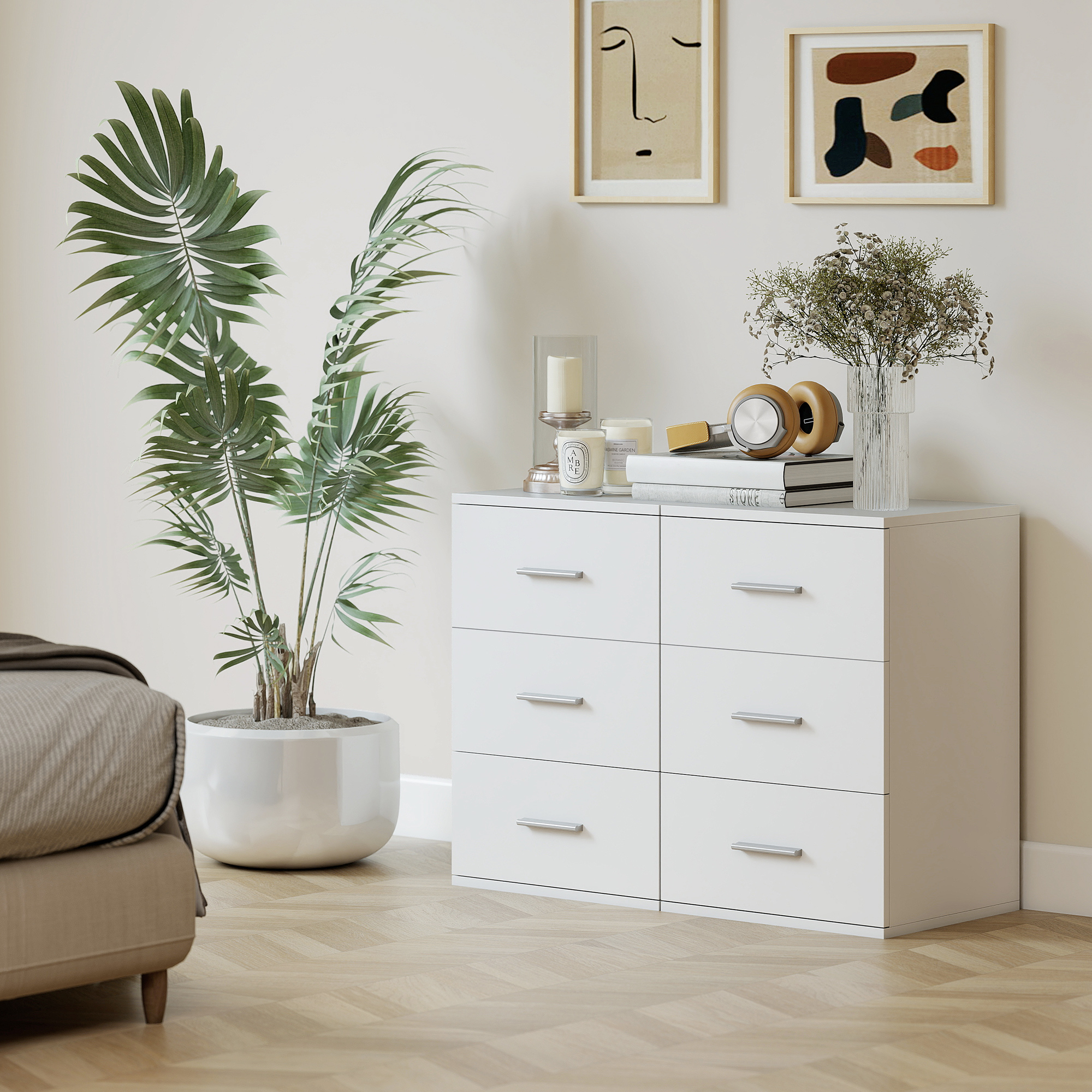 Nachttisch mit 3 Schubladen, Beistell-Kommode für Schlafzimmer, MDF, Weiß