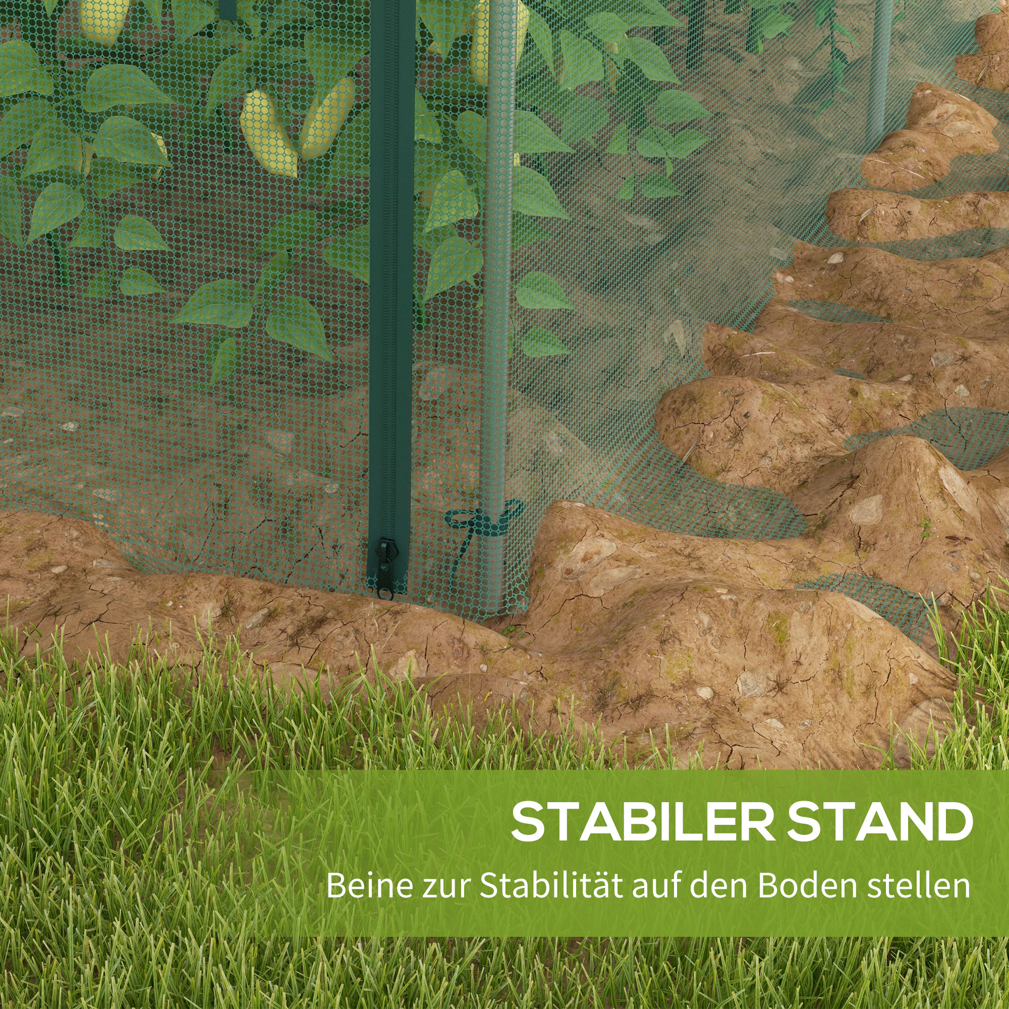 Pflanzenschutznetz, Gemüseschutz, Reißverschlusstür, Stahlrahmen, 125x125x62,5 cm, Grün/Silber