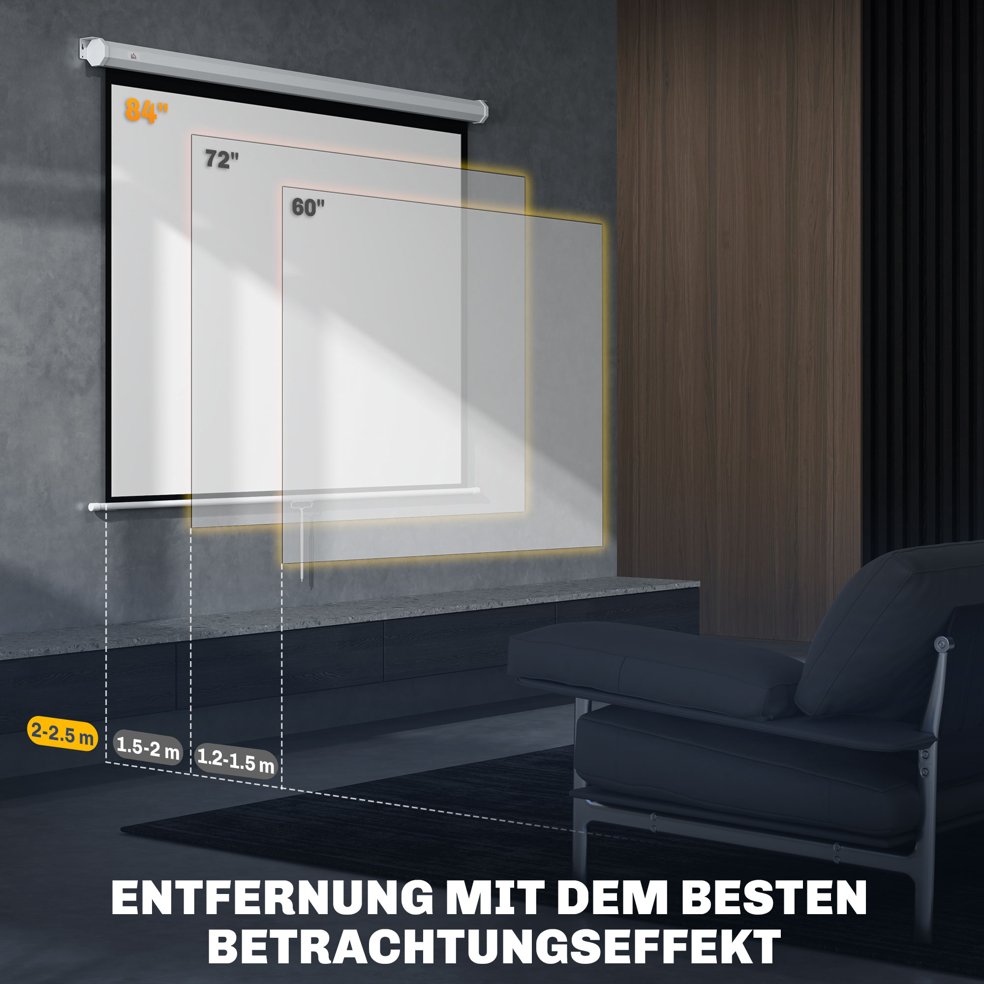 Beamer Leinwand 171 x 128 cm 84 Zoll 4:3 HD 4K Projektionsleinwand Kunststoff, Metall Heimkino