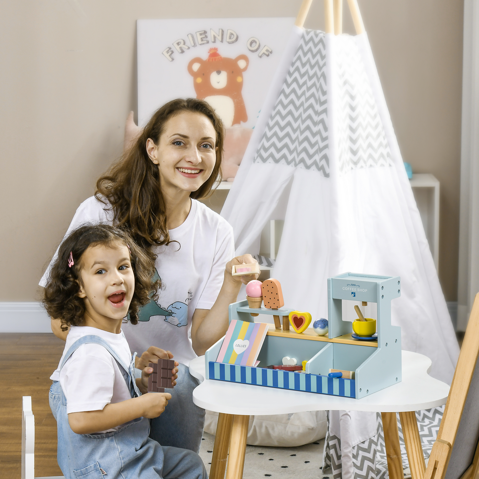 Spiel-Eisladen für Kinder, Eiscreme-Stand, viel Zubehör, fördert Fantasie und Motorik, Hellblau